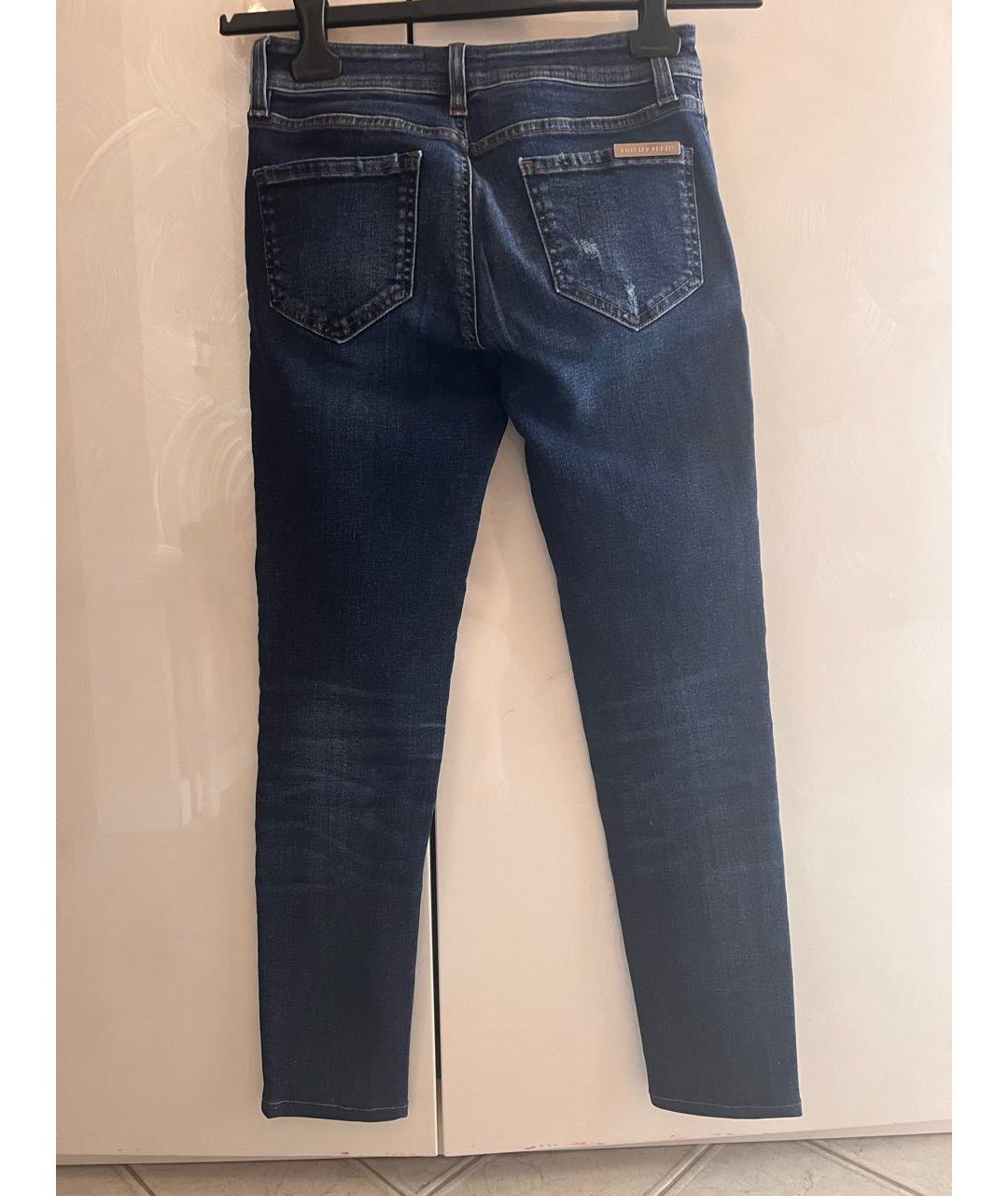 PHILIPP PLEIN Синие хлопко-полиэстеровые джинсы слим, фото 2
