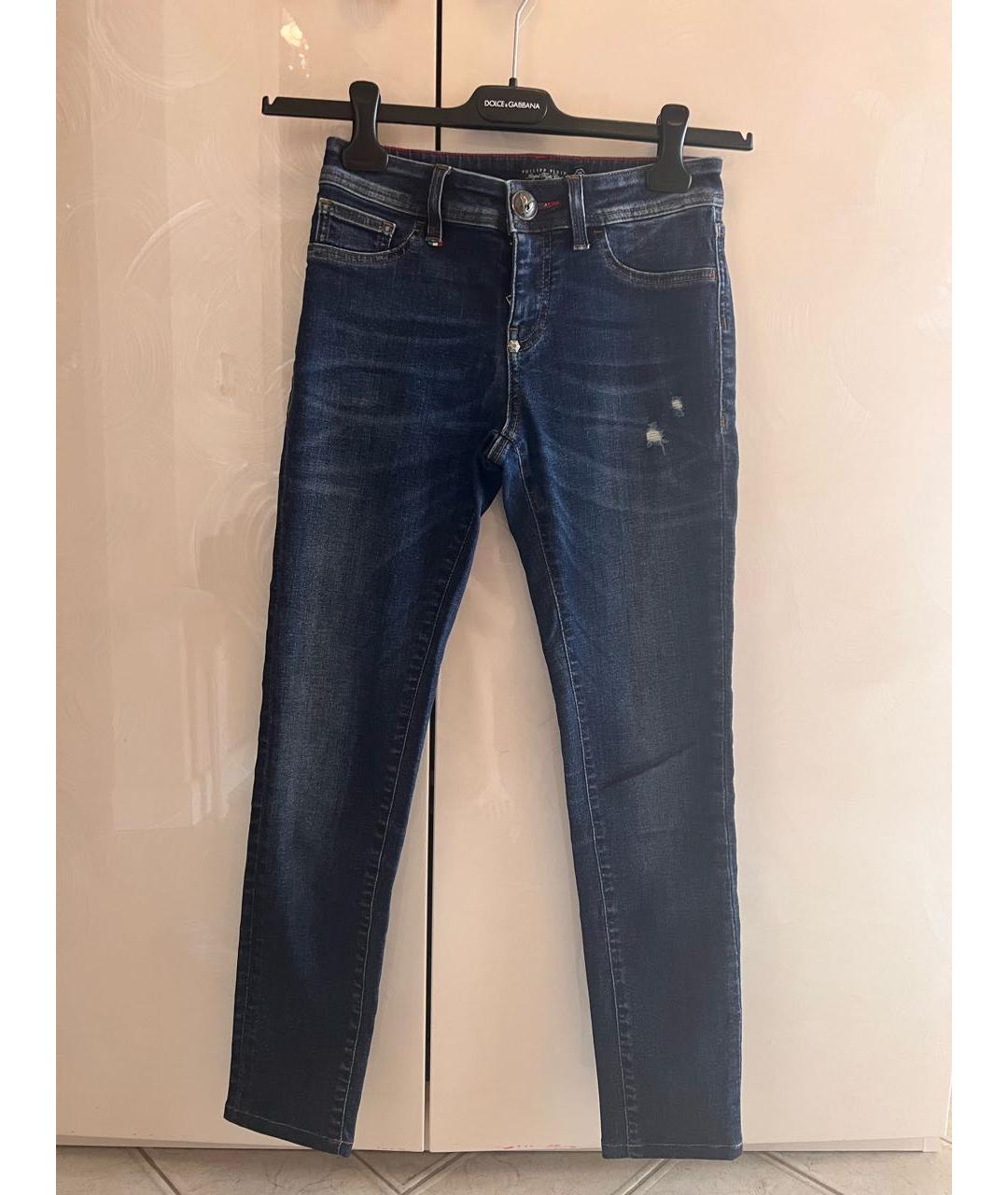 PHILIPP PLEIN Синие хлопко-полиэстеровые джинсы слим, фото 6