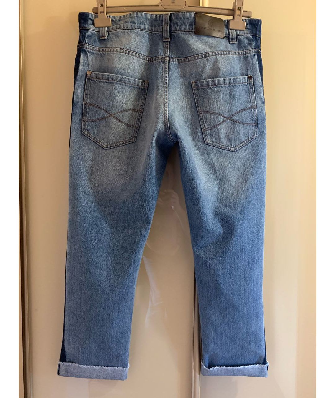BRUNELLO CUCINELLI Голубые хлопковые прямые джинсы, фото 2