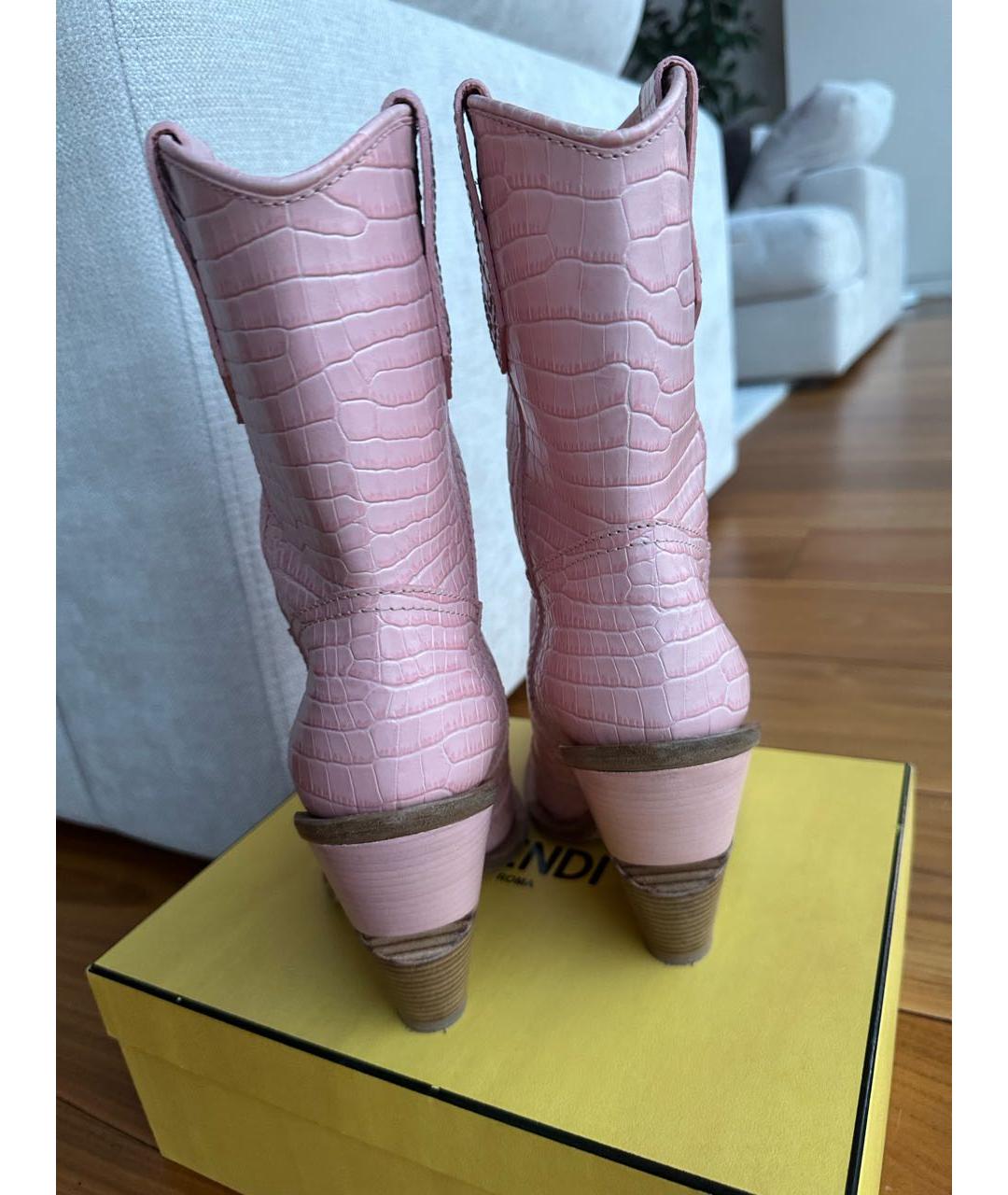 FENDI Розовые кожаные сапоги, фото 4