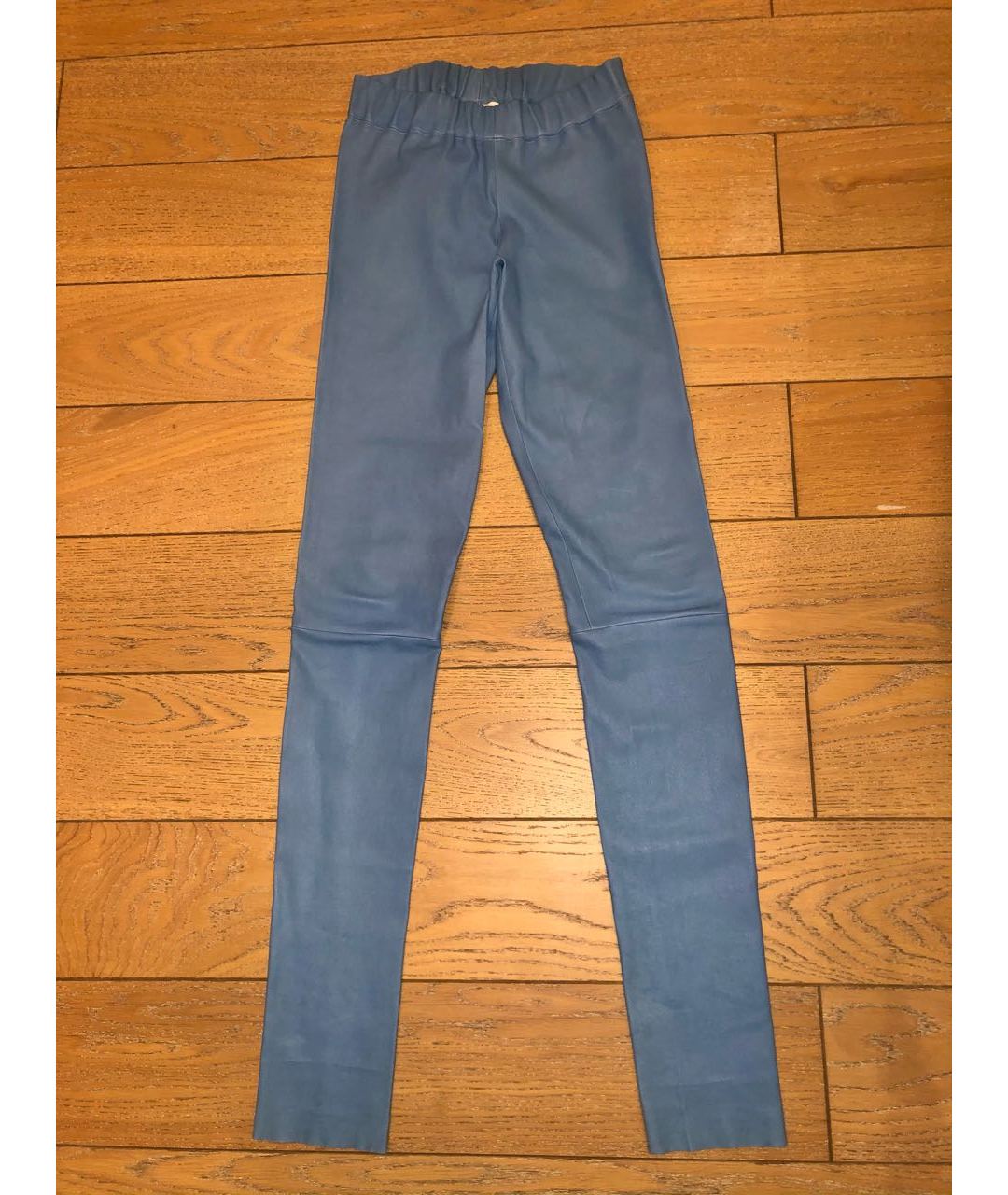 ALLUDE Голубые кожаные брюки узкие, фото 5