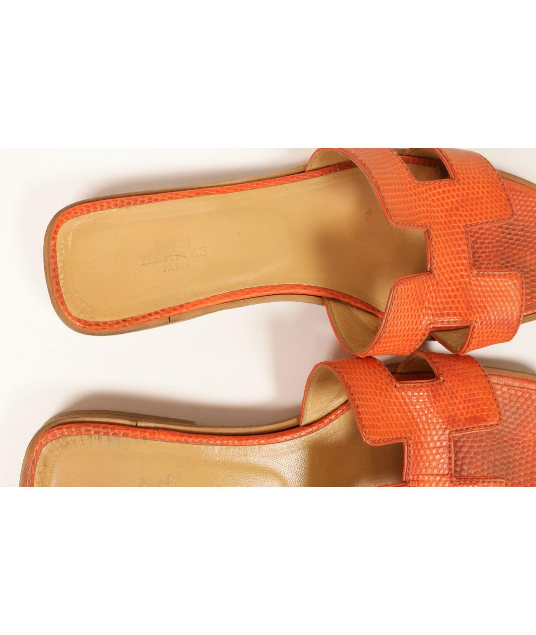 HERMES Оранжевое кожаные сандалии, фото 7