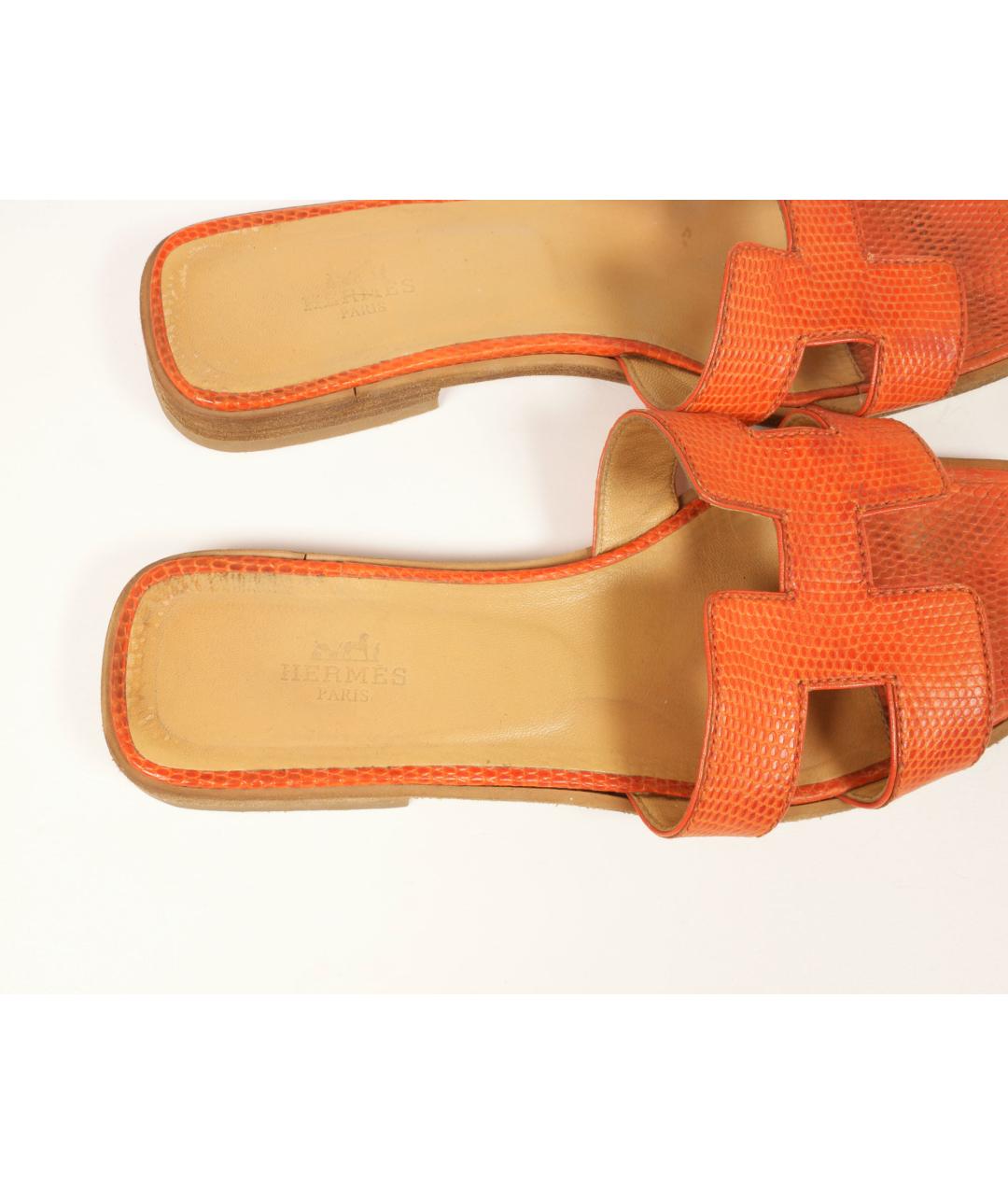 HERMES Оранжевое кожаные сандалии, фото 3