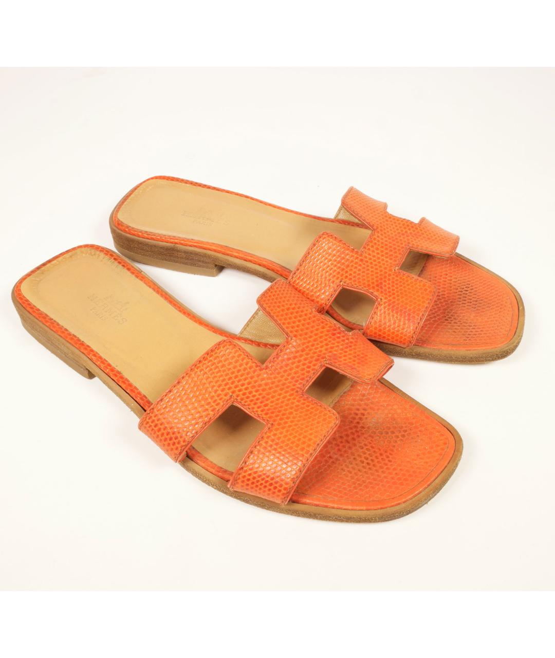 HERMES Оранжевое кожаные сандалии, фото 8