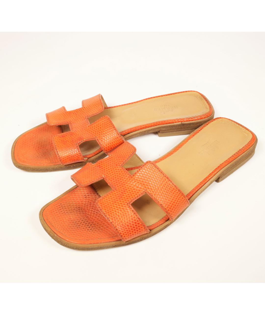 HERMES Оранжевое кожаные сандалии, фото 2