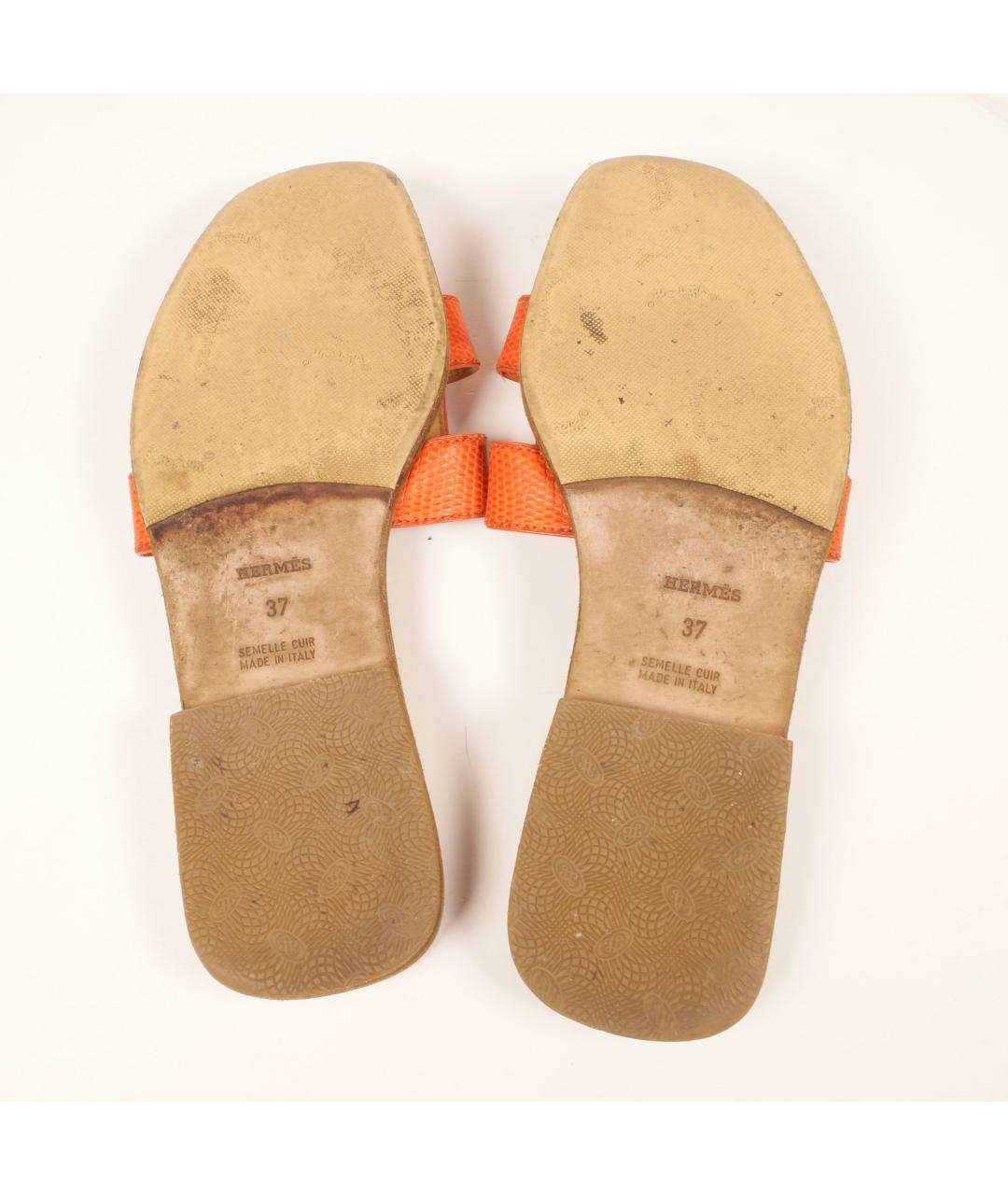 HERMES Оранжевое кожаные сандалии, фото 5