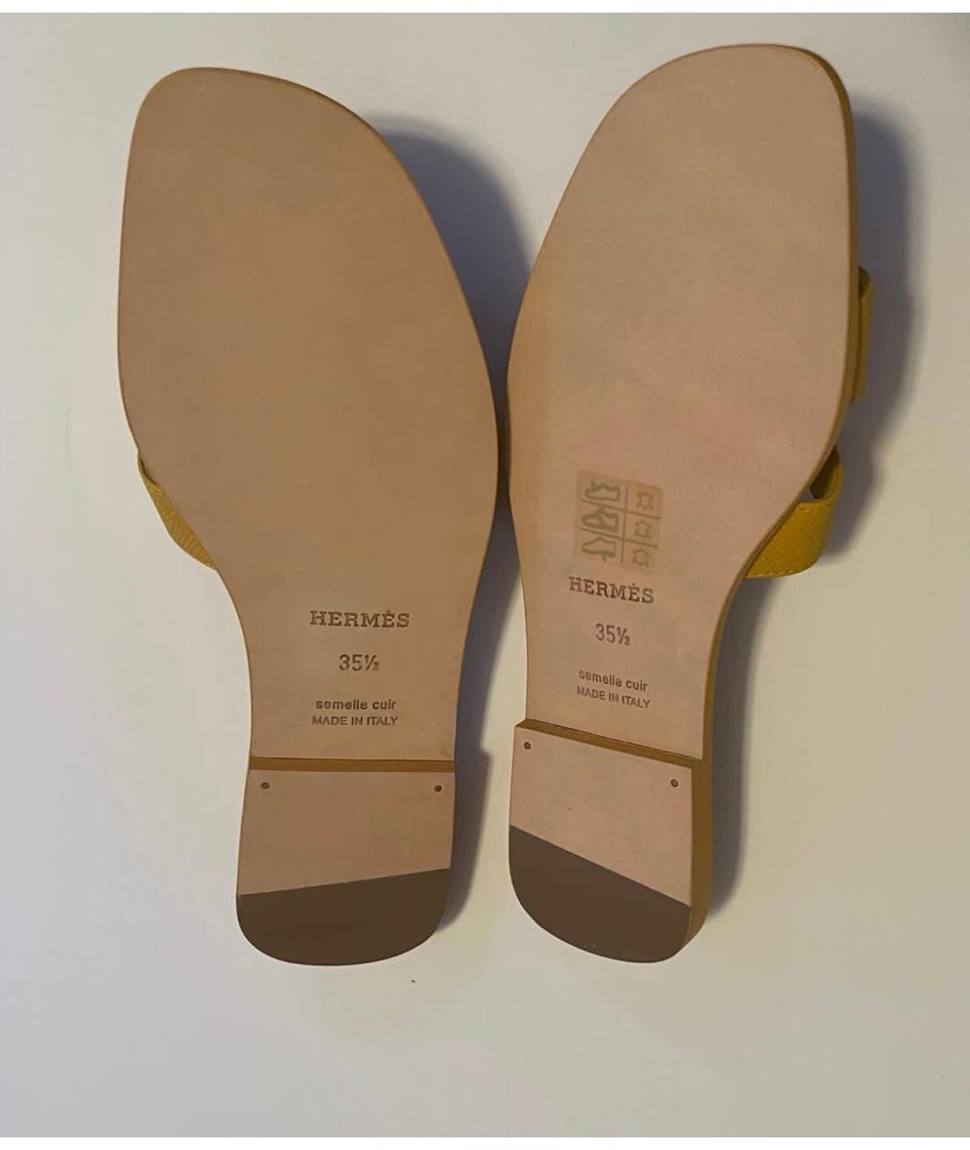 HERMES Желтые кожаные сандалии, фото 4