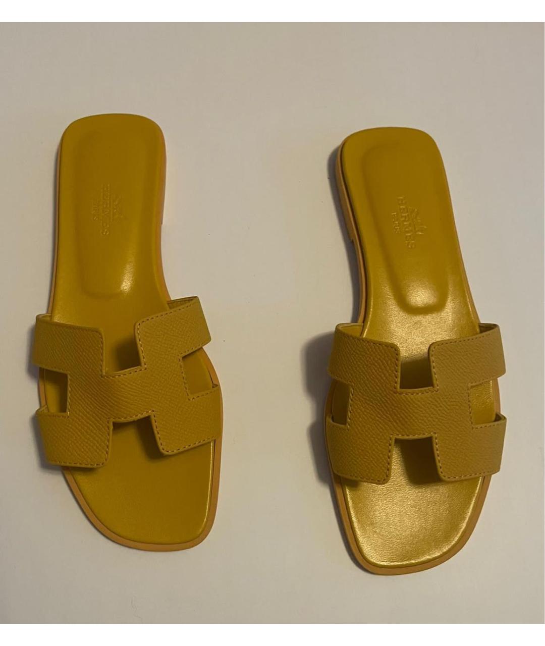 HERMES Желтые кожаные сандалии, фото 9