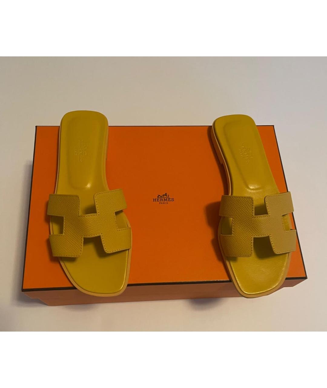 HERMES Желтые кожаные сандалии, фото 2