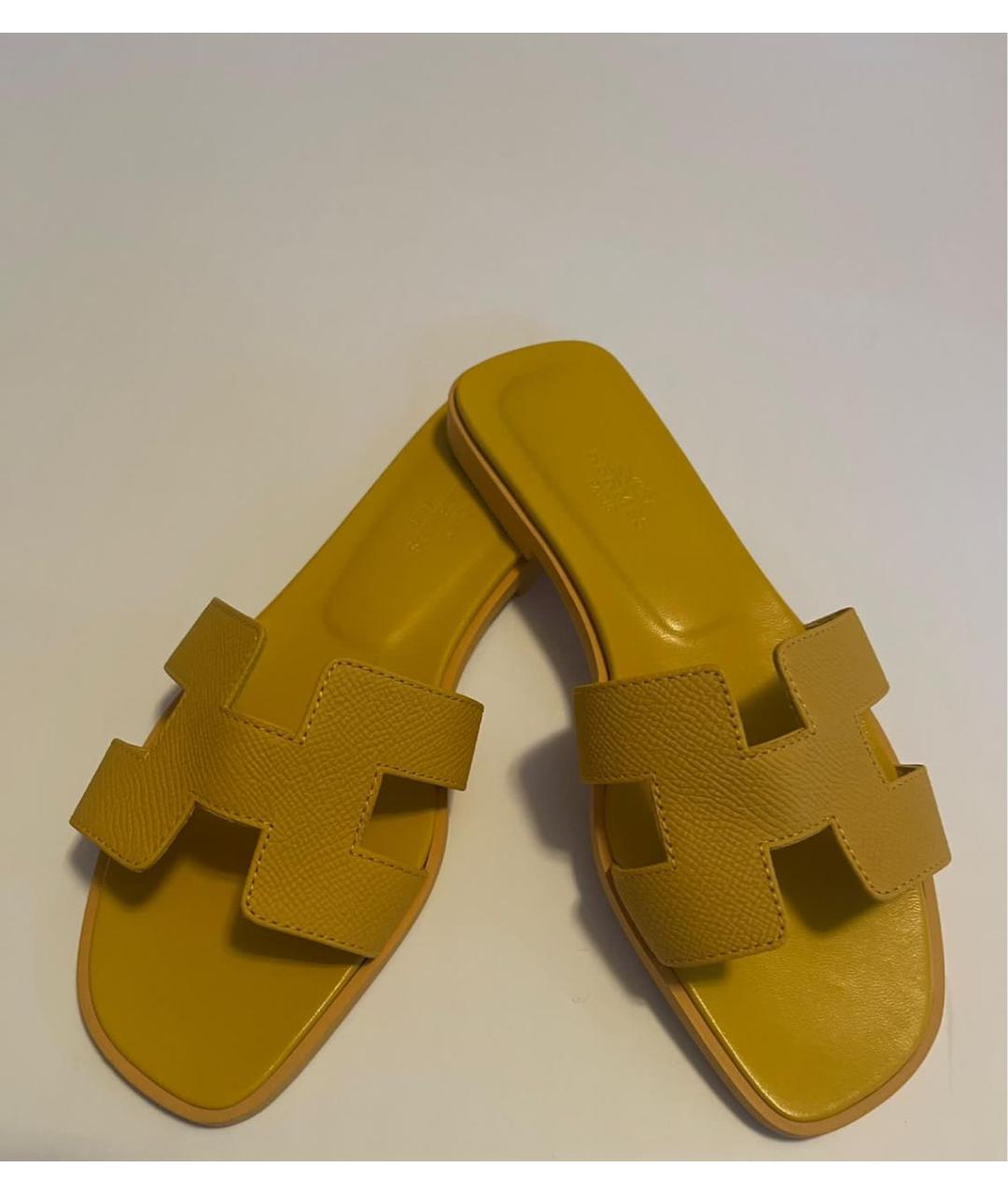 HERMES Желтые кожаные сандалии, фото 8
