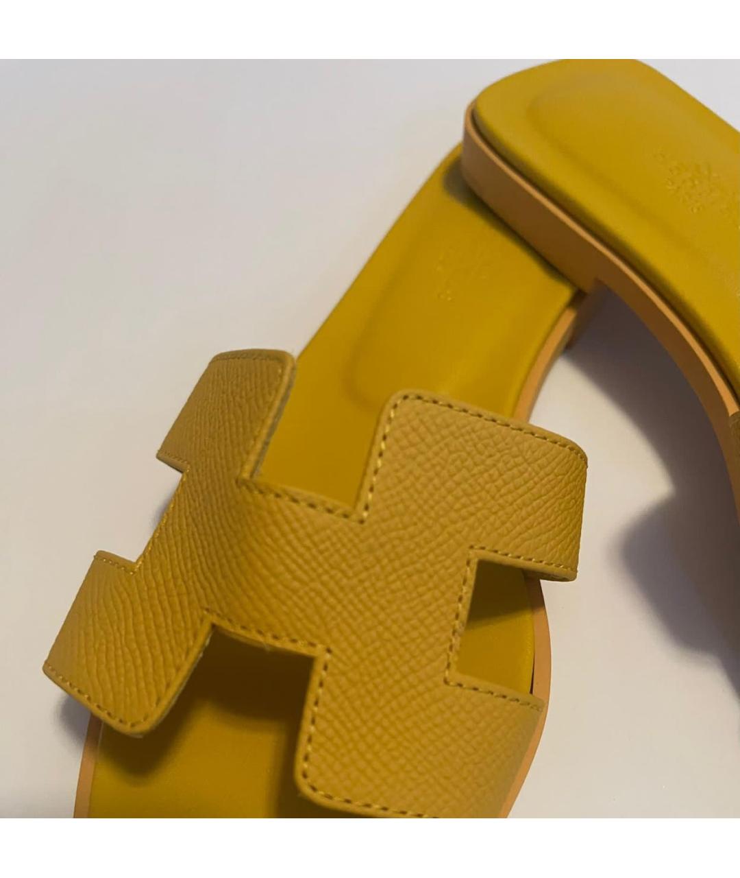 HERMES Желтые кожаные сандалии, фото 3