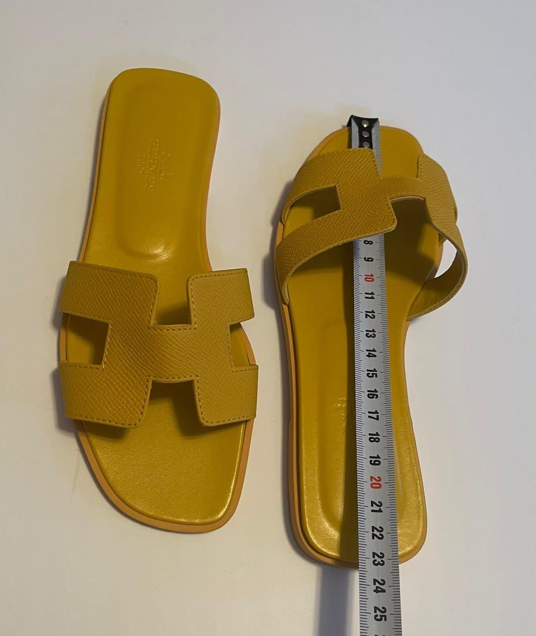 HERMES Желтые кожаные сандалии, фото 7