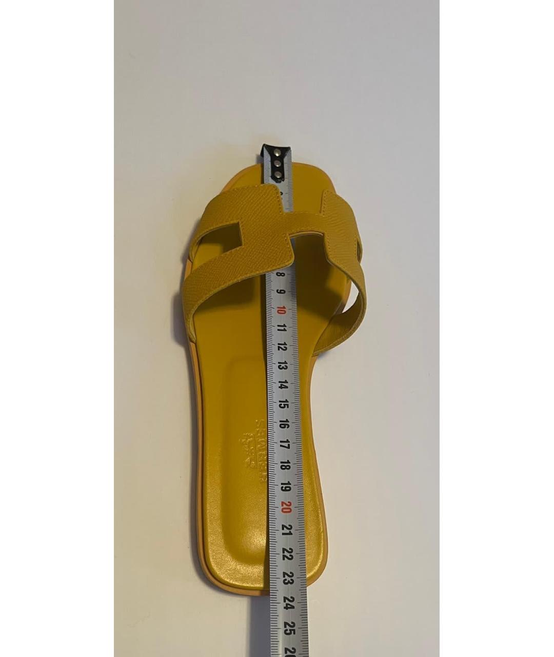 HERMES Желтые кожаные сандалии, фото 6