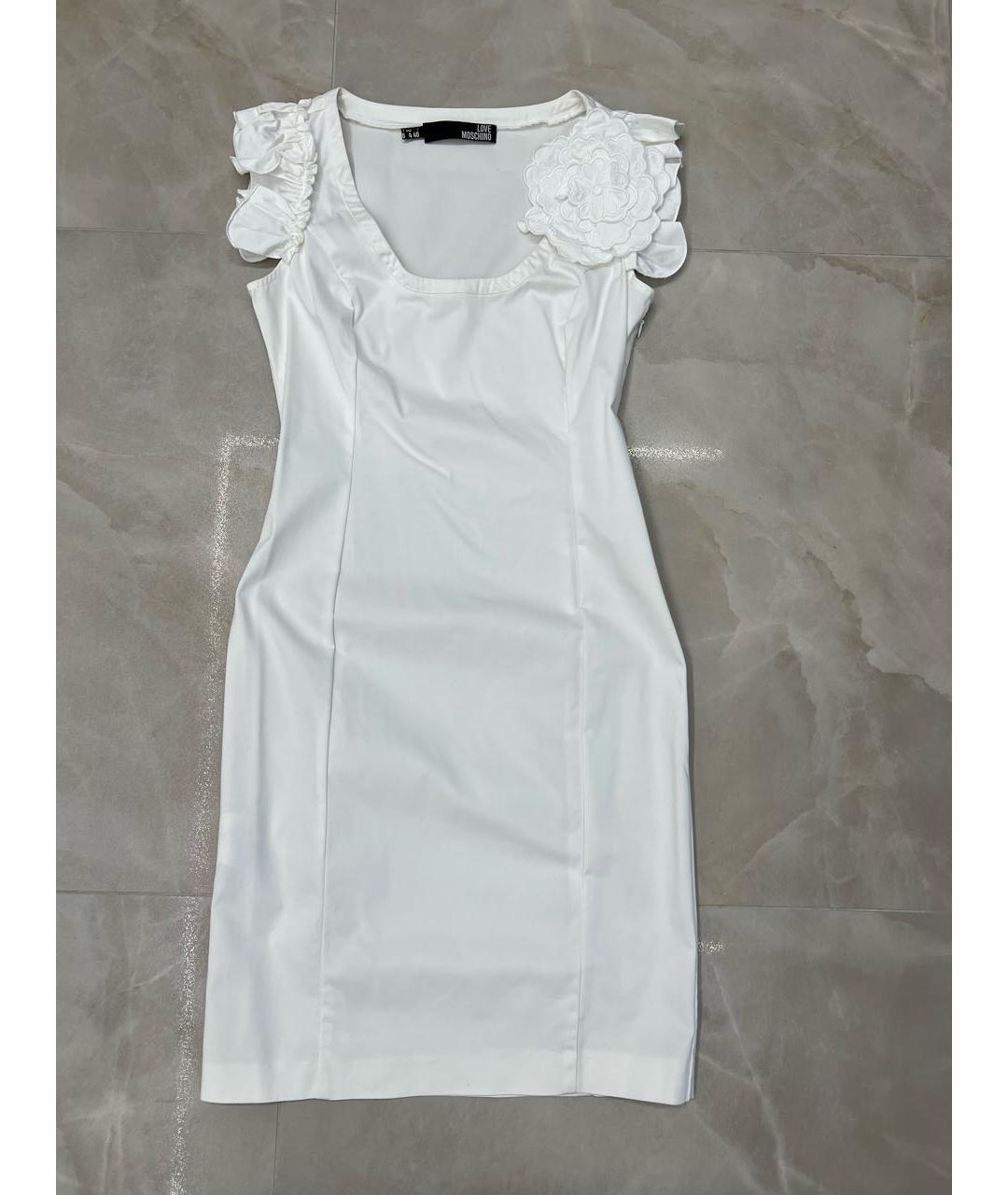 LOVE MOSCHINO Белое хлопковое коктейльное платье, фото 4