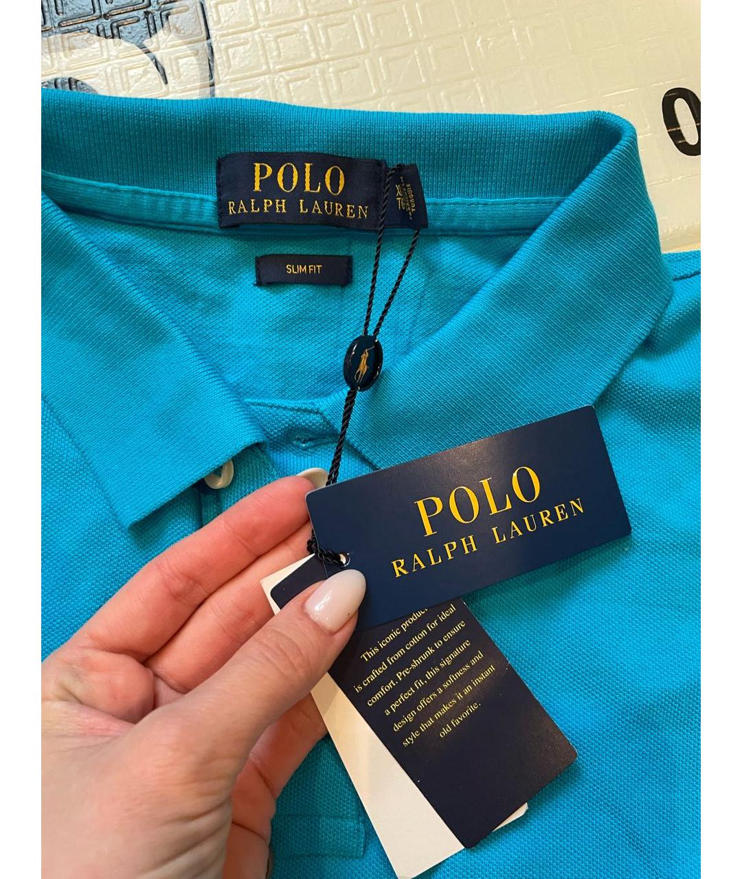 POLO RALPH LAUREN Бирюзовое хлопковое поло с коротким рукавом, фото 3