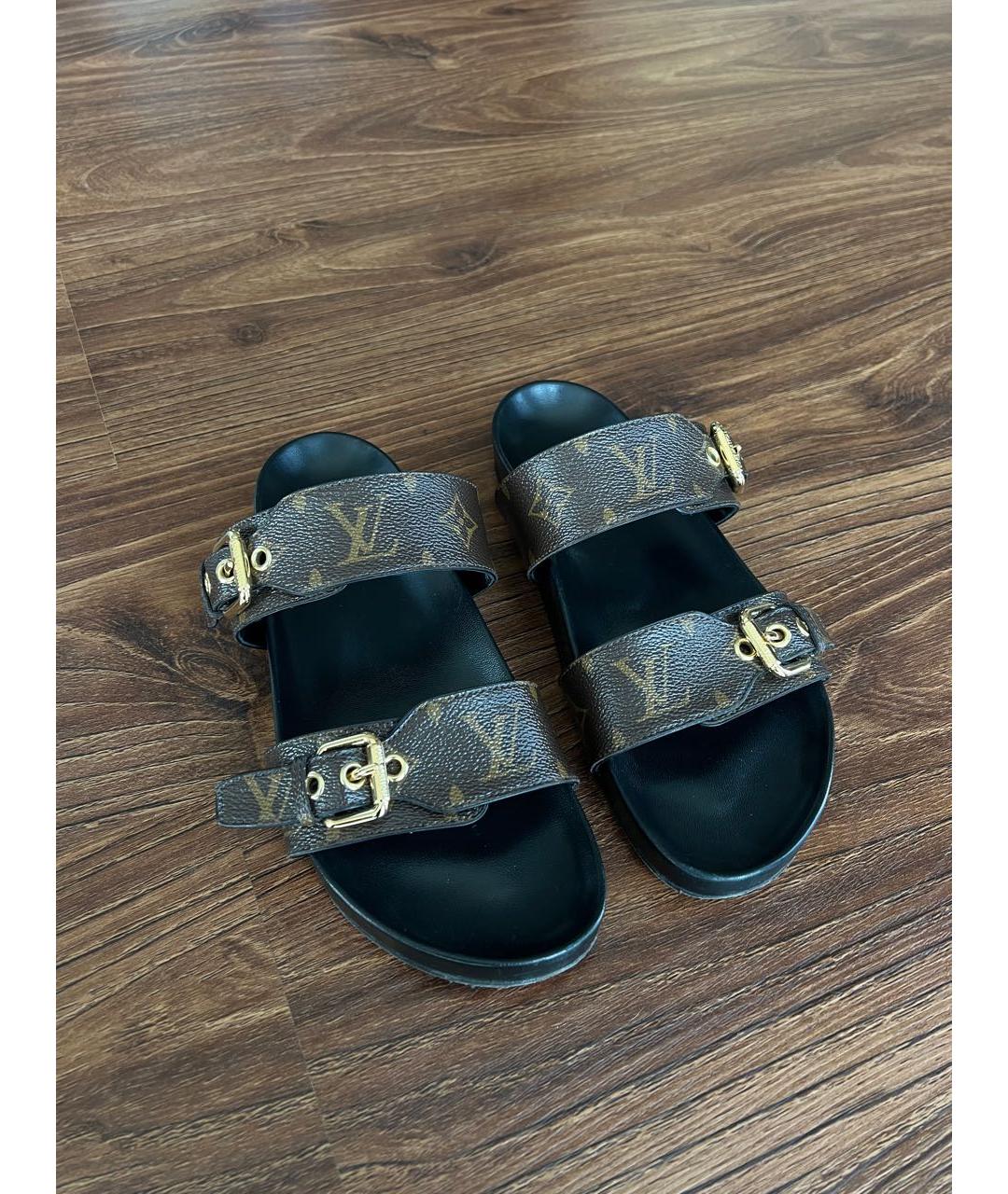 LOUIS VUITTON Коричневые кожаные сандалии, фото 2