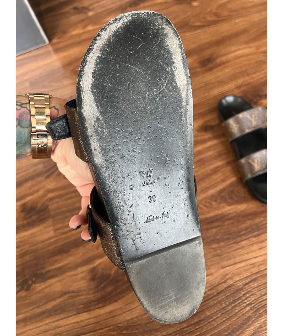 LOUIS VUITTON Коричневые кожаные сандалии, фото 5