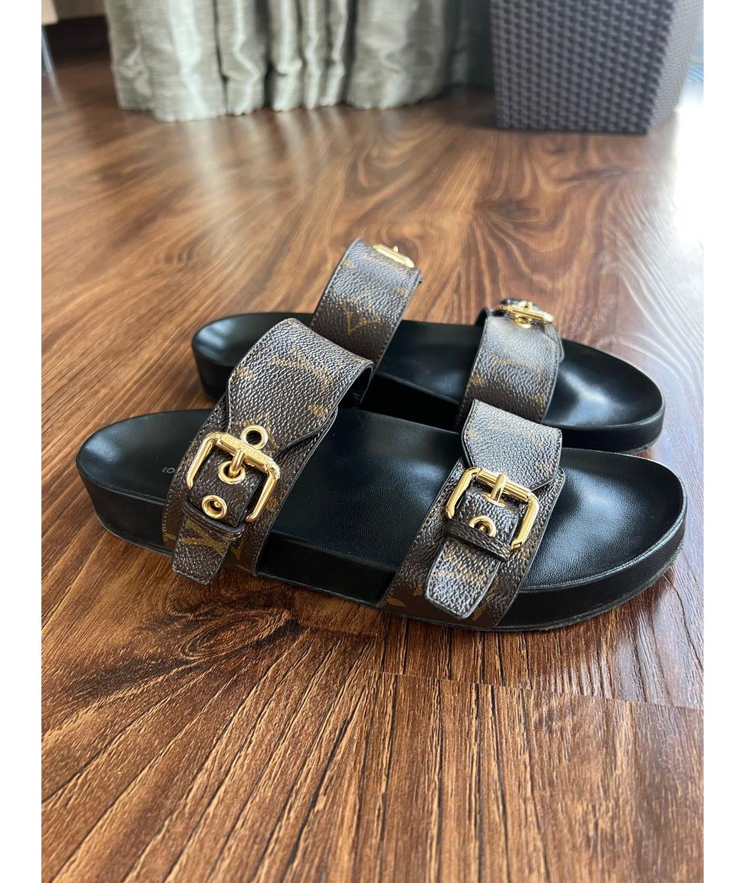 LOUIS VUITTON Коричневые кожаные сандалии, фото 9