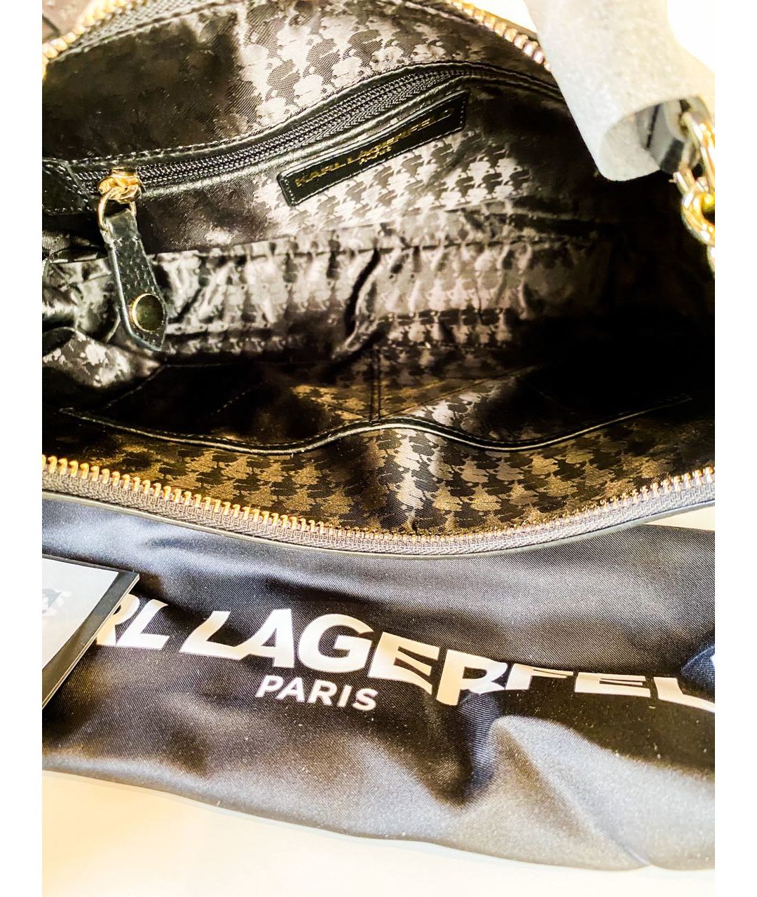 KARL LAGERFELD Черная кожаная сумка тоут, фото 8
