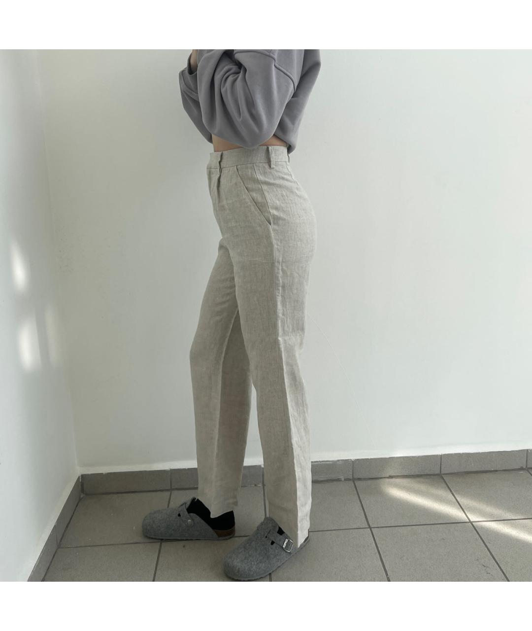 REFORMATION Бежевые льняные прямые брюки, фото 4
