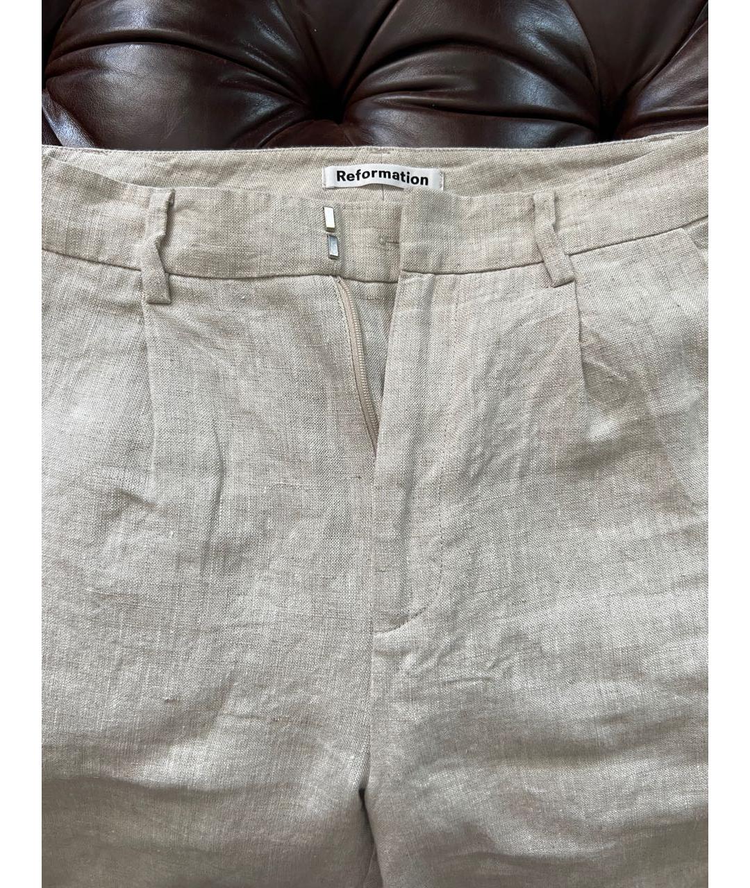 REFORMATION Бежевые льняные прямые брюки, фото 7
