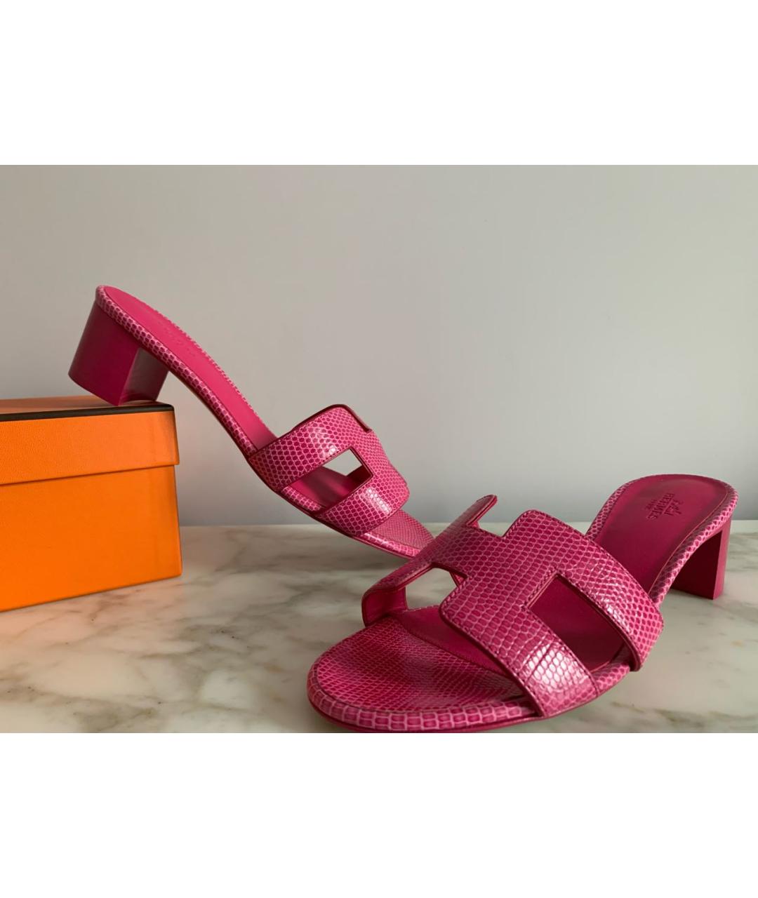HERMES Фуксия мюли из экзотической кожи, фото 6