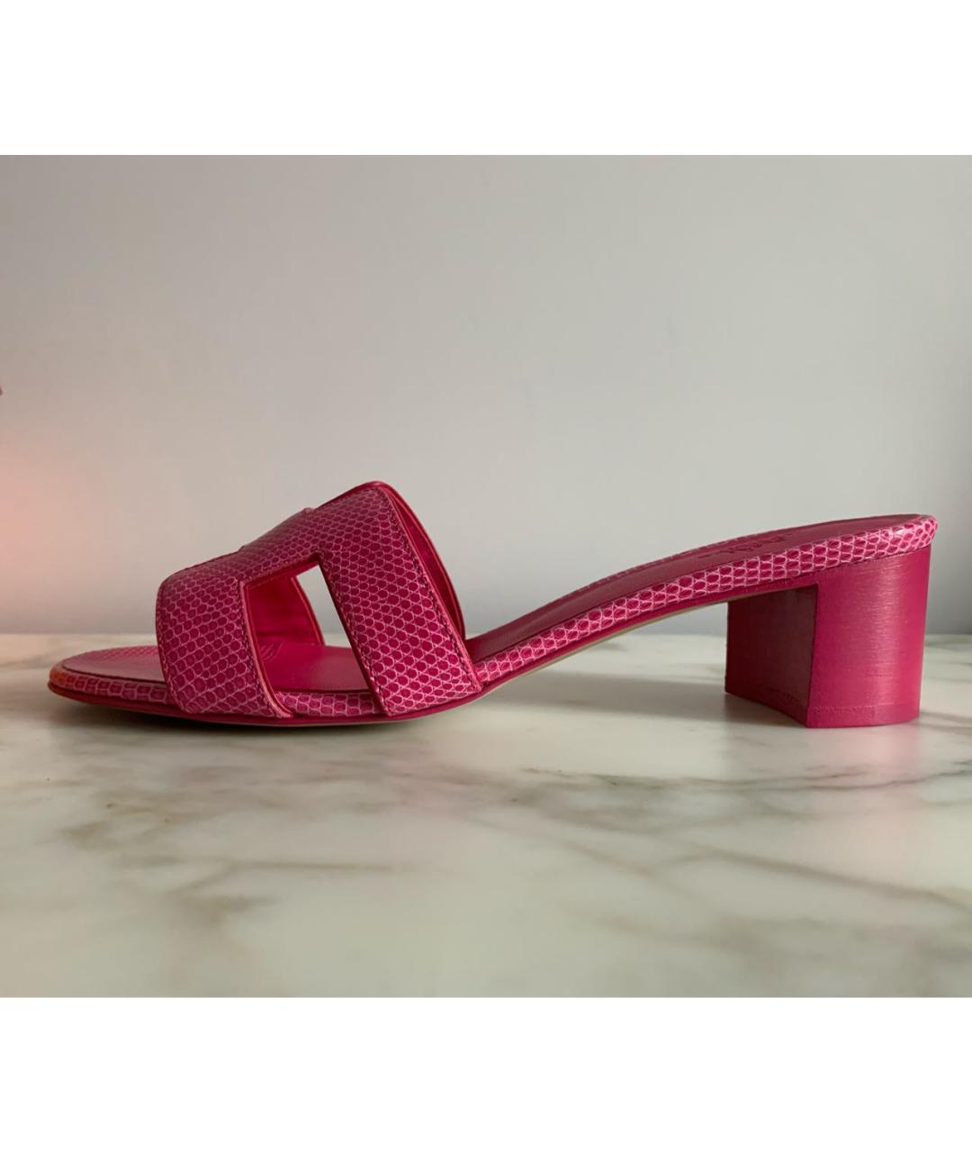 HERMES Фуксия мюли из экзотической кожи, фото 7