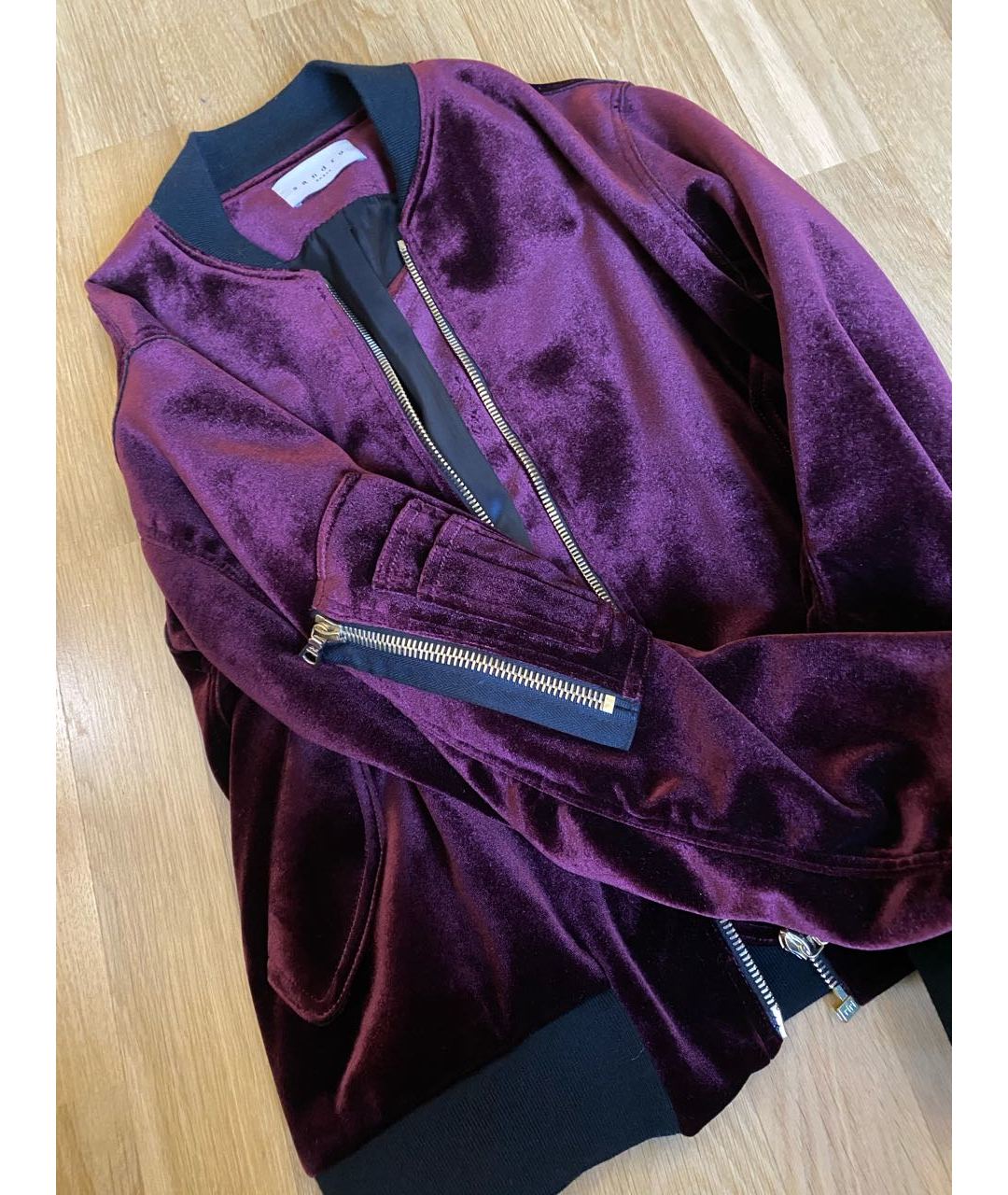 SANDRO Бордовый бархатный жакет/пиджак, фото 2