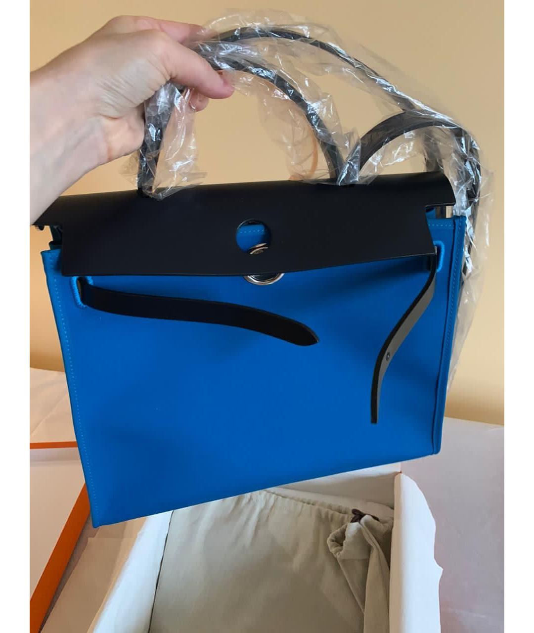 HERMES PRE-OWNED Синяя тканевая сумка тоут, фото 5