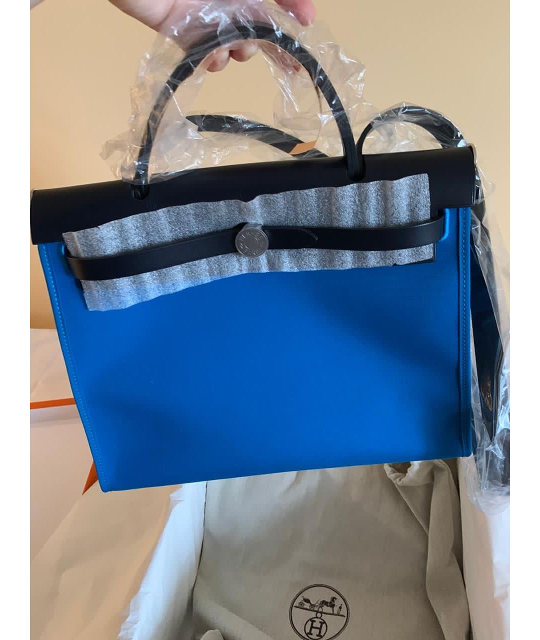 HERMES PRE-OWNED Синяя тканевая сумка тоут, фото 3