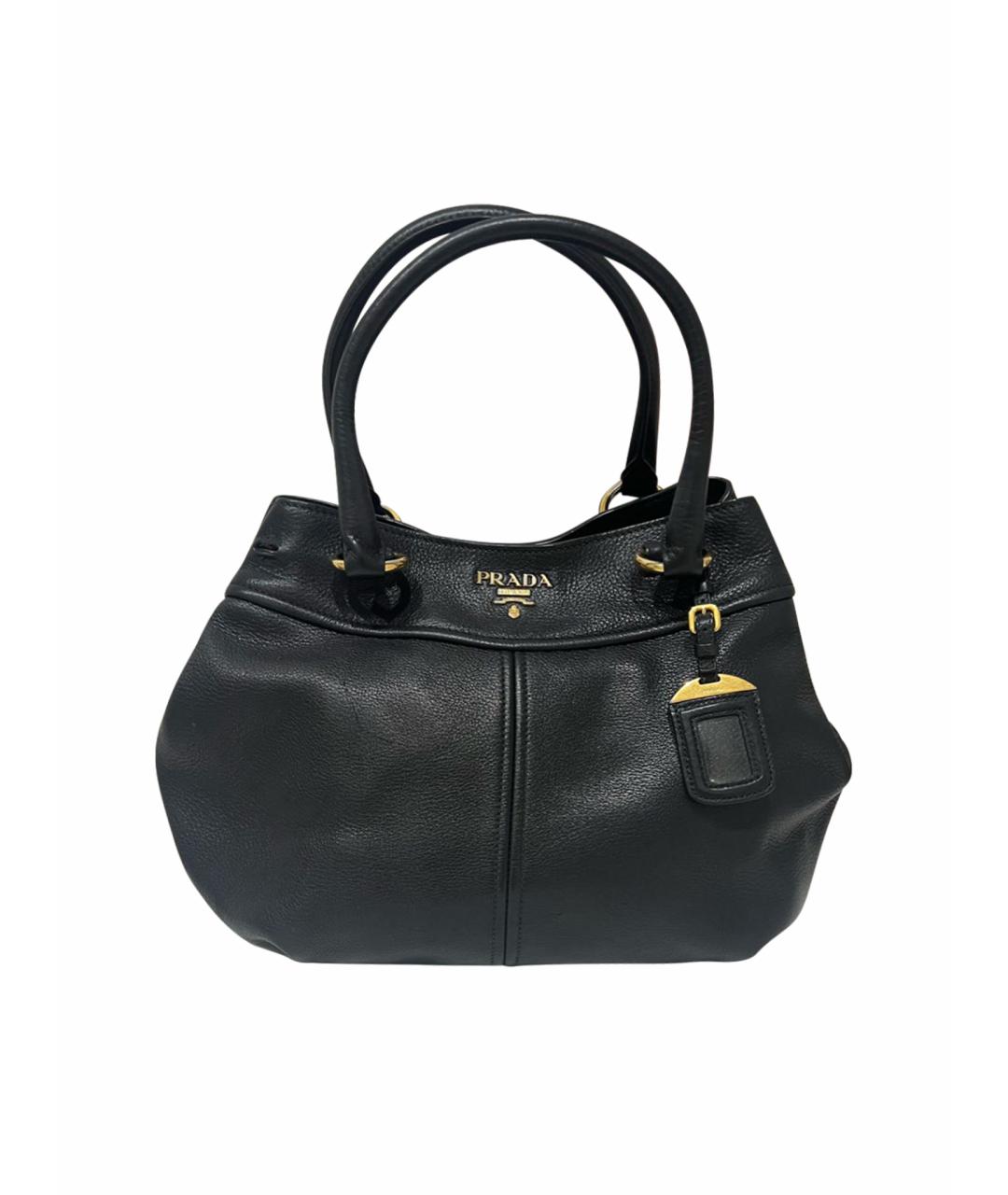 PRADA Черная кожаная сумка с короткими ручками, фото 1