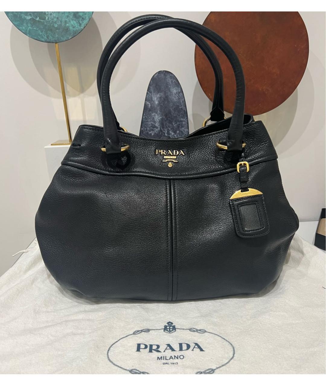 PRADA Черная кожаная сумка с короткими ручками, фото 8