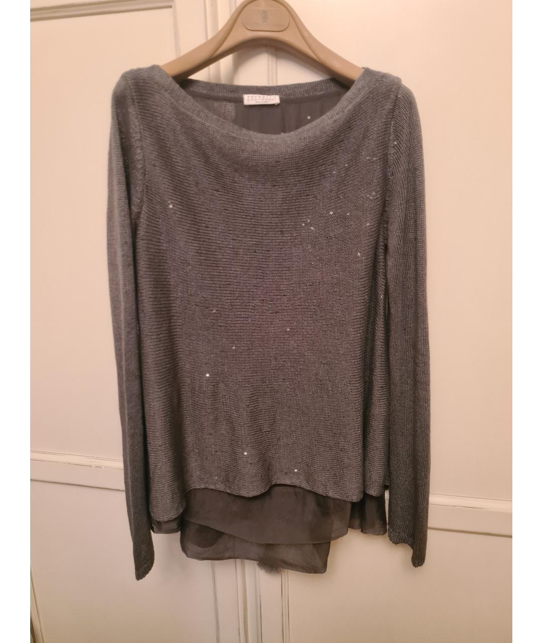 BRUNELLO CUCINELLI Антрацитовый шелковый джемпер / свитер, фото 5