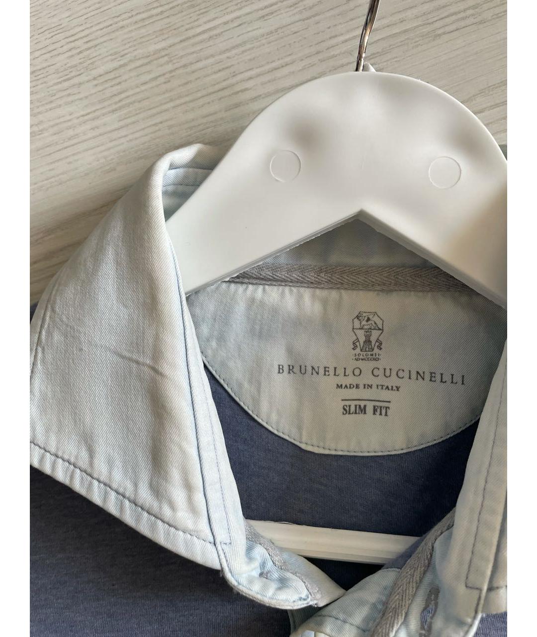 BRUNELLO CUCINELLI Голубое поло с коротким рукавом, фото 2