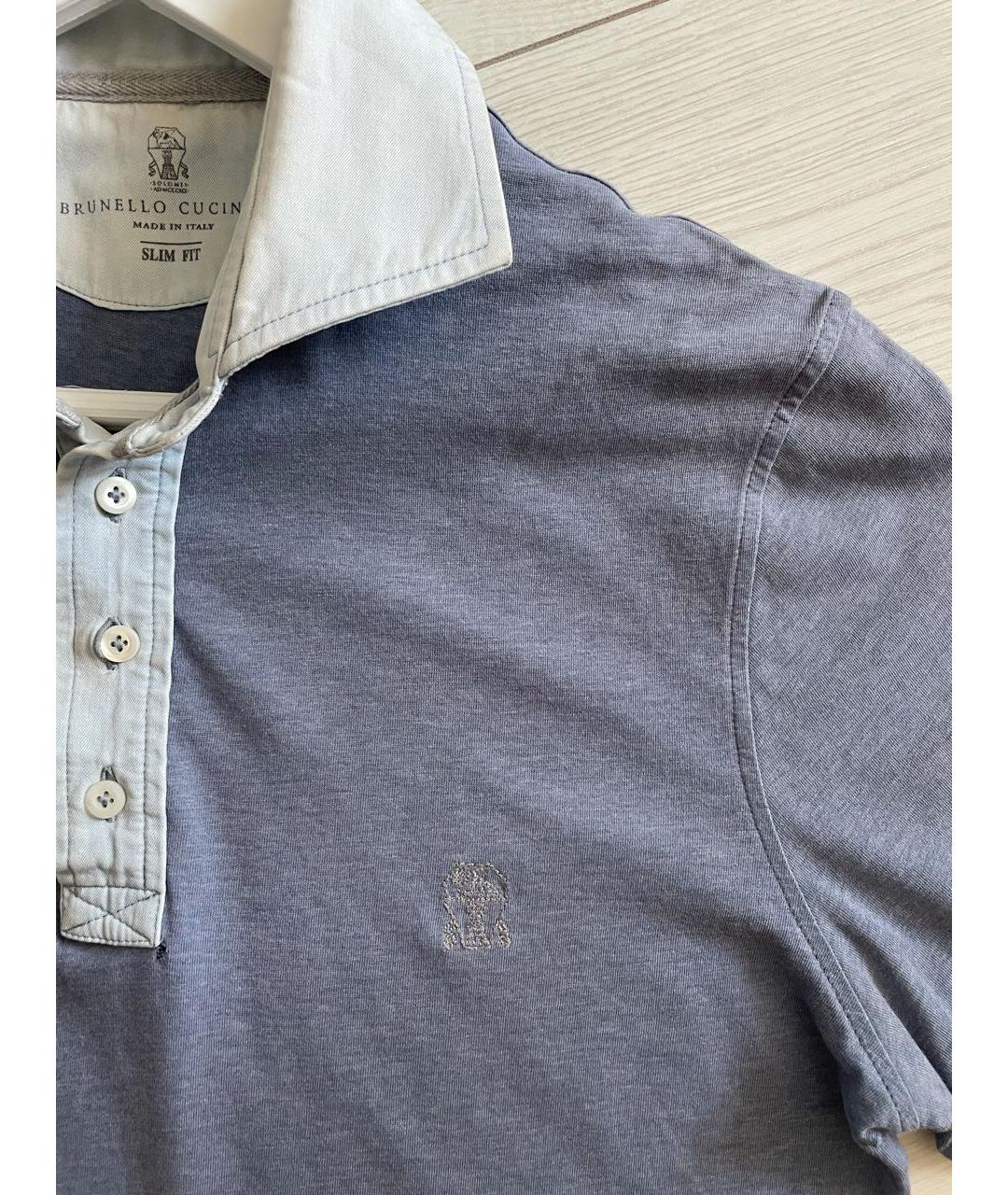 BRUNELLO CUCINELLI Голубое поло с коротким рукавом, фото 3