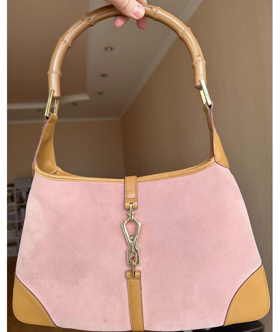 GUCCI Розовая замшевая сумка с короткими ручками, фото 6