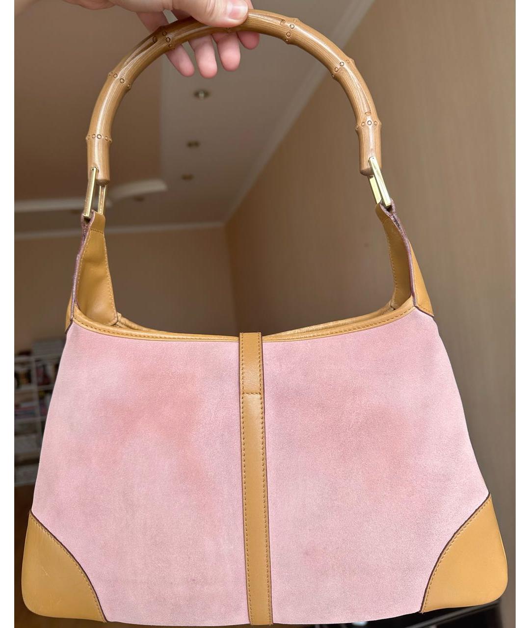 GUCCI Розовая замшевая сумка с короткими ручками, фото 2