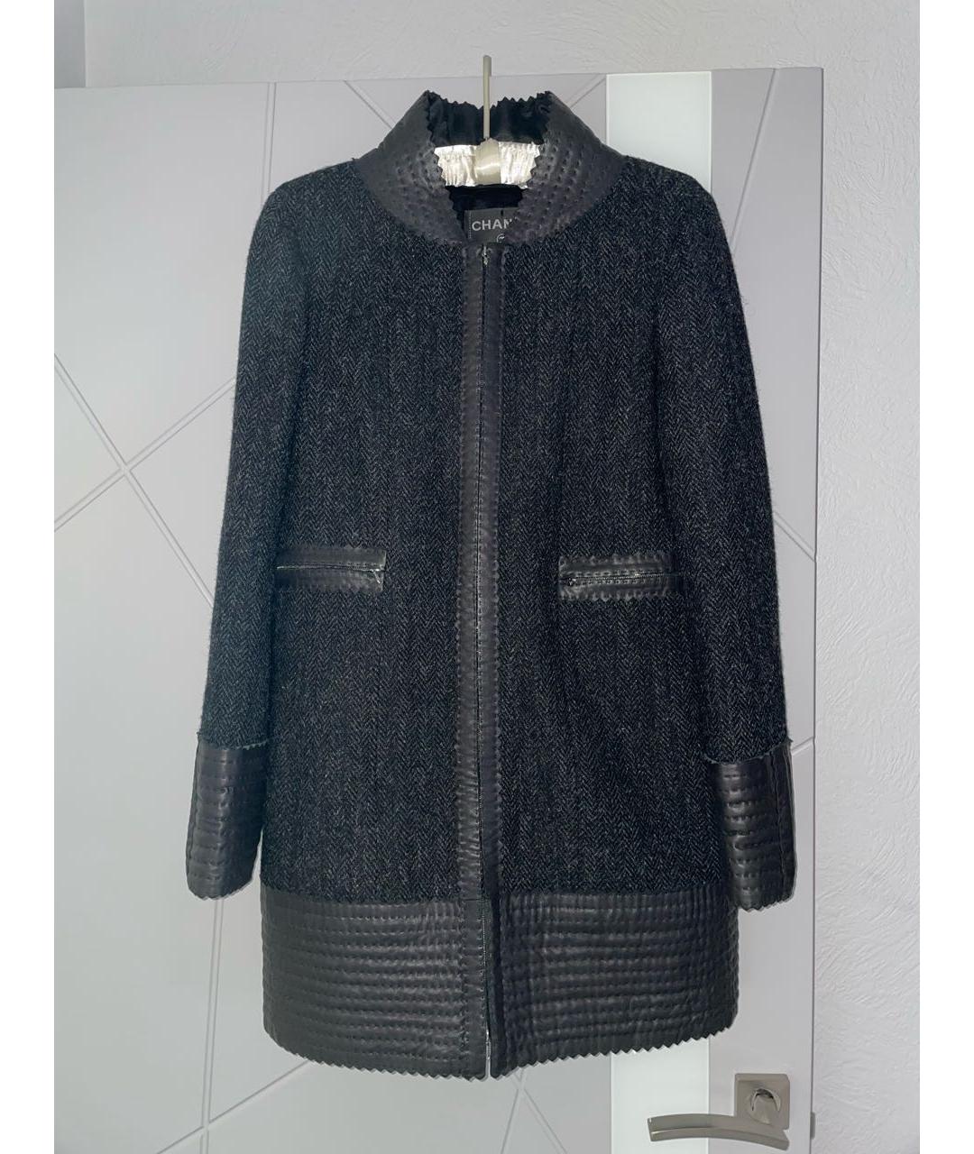 CHANEL PRE-OWNED Черное шерстяное пальто, фото 6