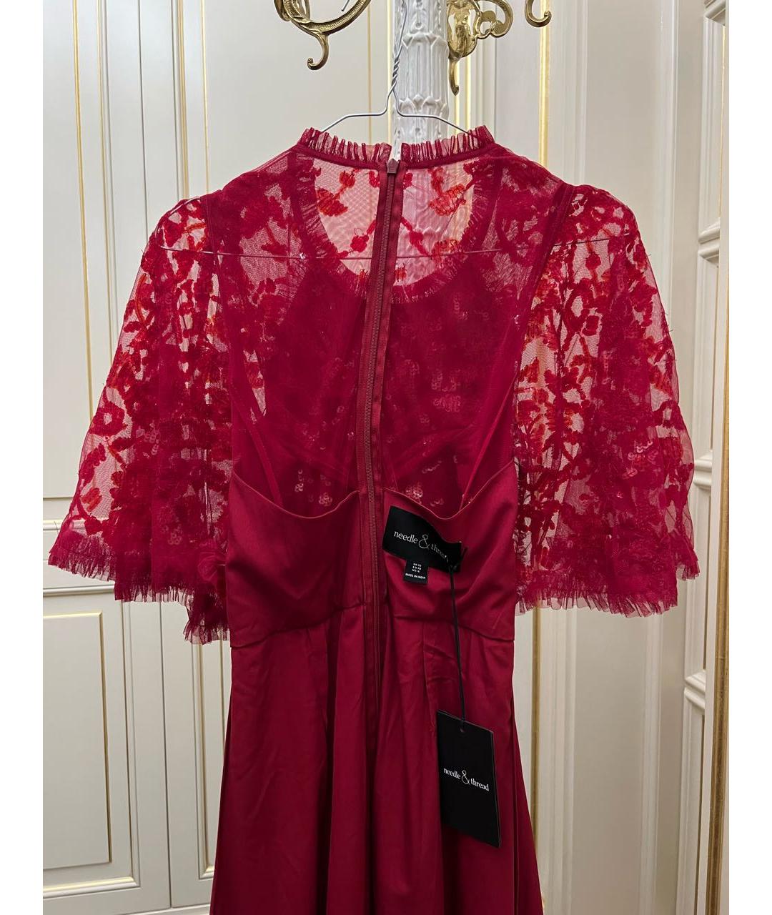 NEEDLE & THREAD Бордовое кружевное вечернее платье, фото 3