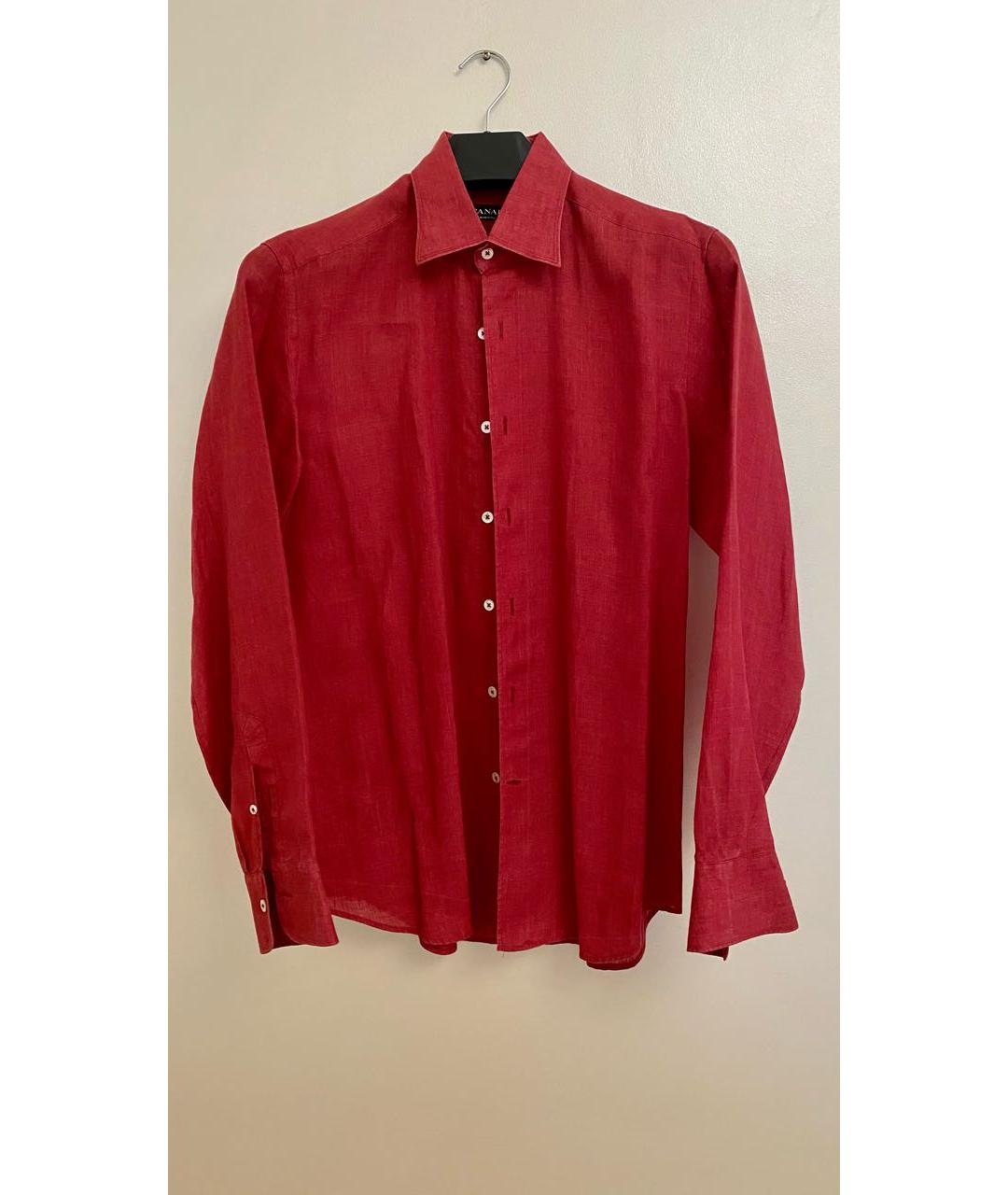 CANALI Красная льняная классическая рубашка, фото 4