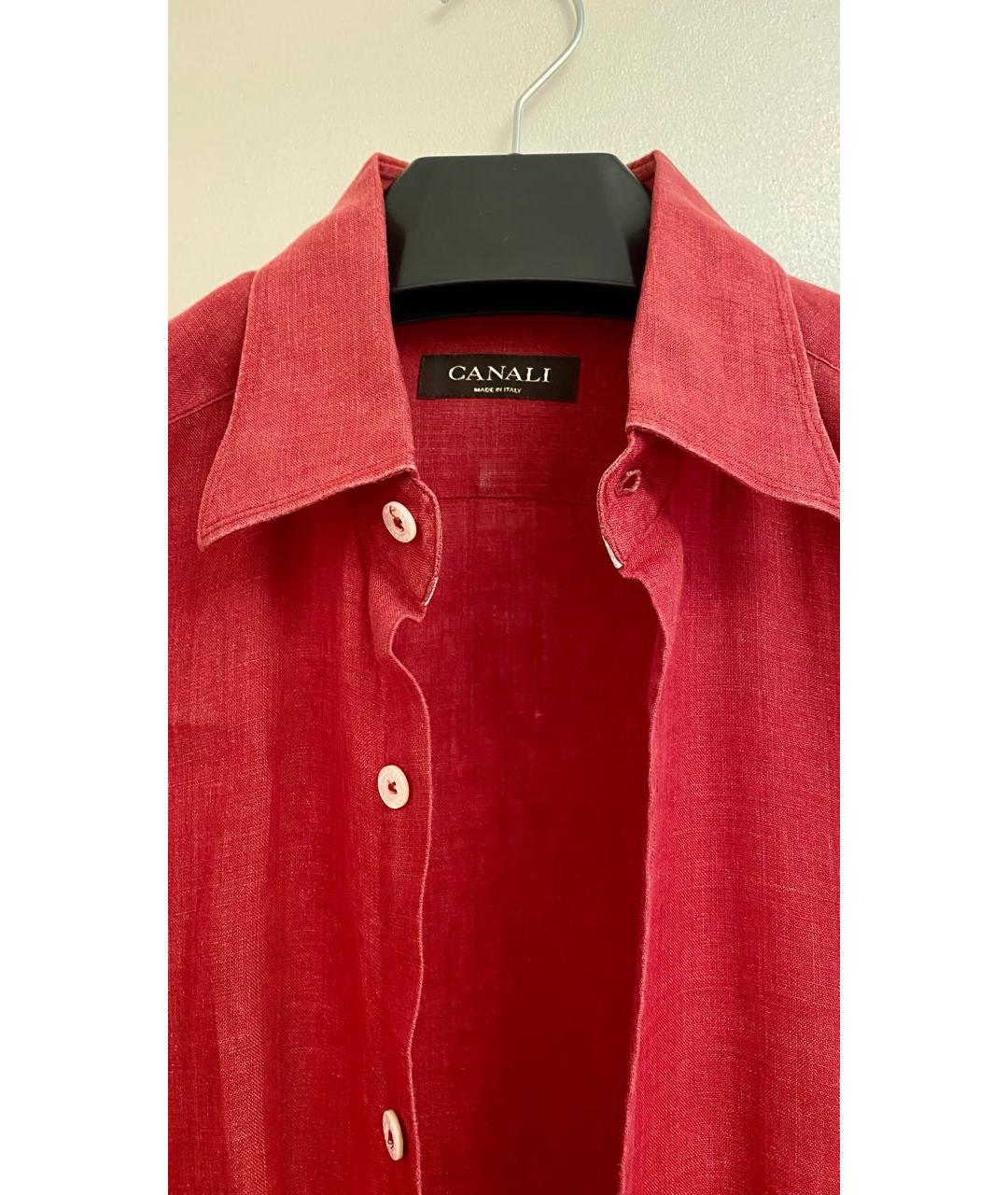 CANALI Красная льняная классическая рубашка, фото 2