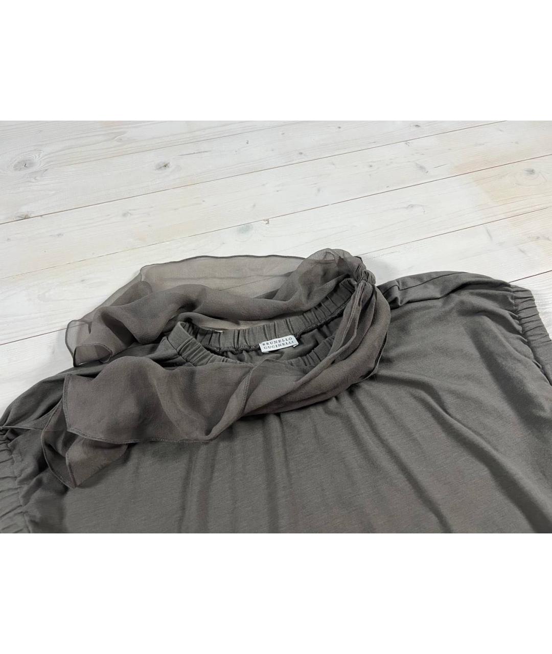 BRUNELLO CUCINELLI Антрацитовая хлопко-эластановая блузы, фото 8