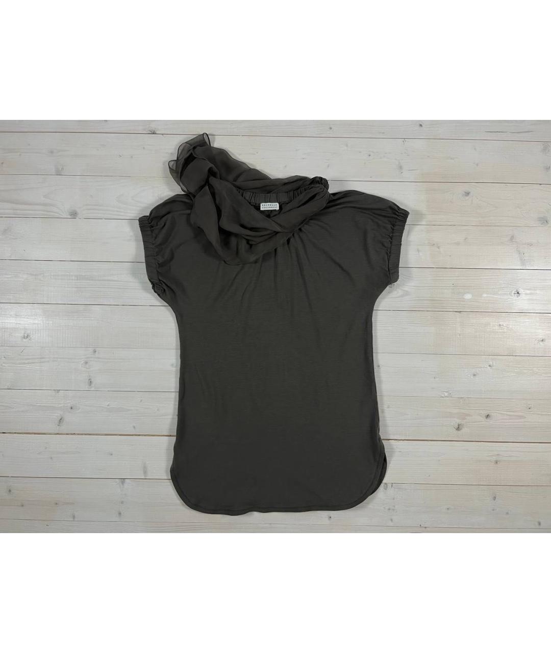 BRUNELLO CUCINELLI Антрацитовая хлопко-эластановая блузы, фото 9