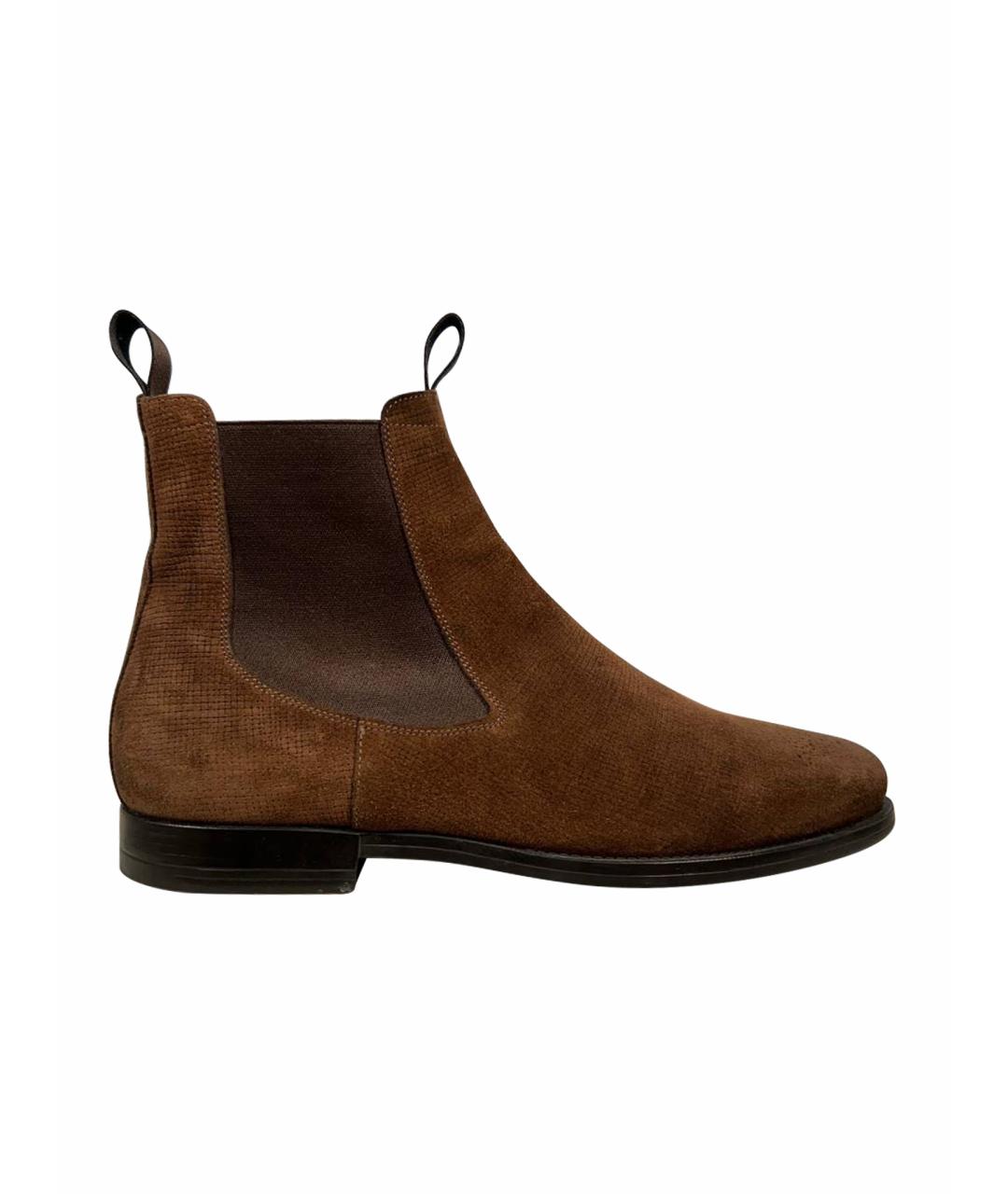 SANTONI Коричневые замшевые высокие ботинки, фото 1