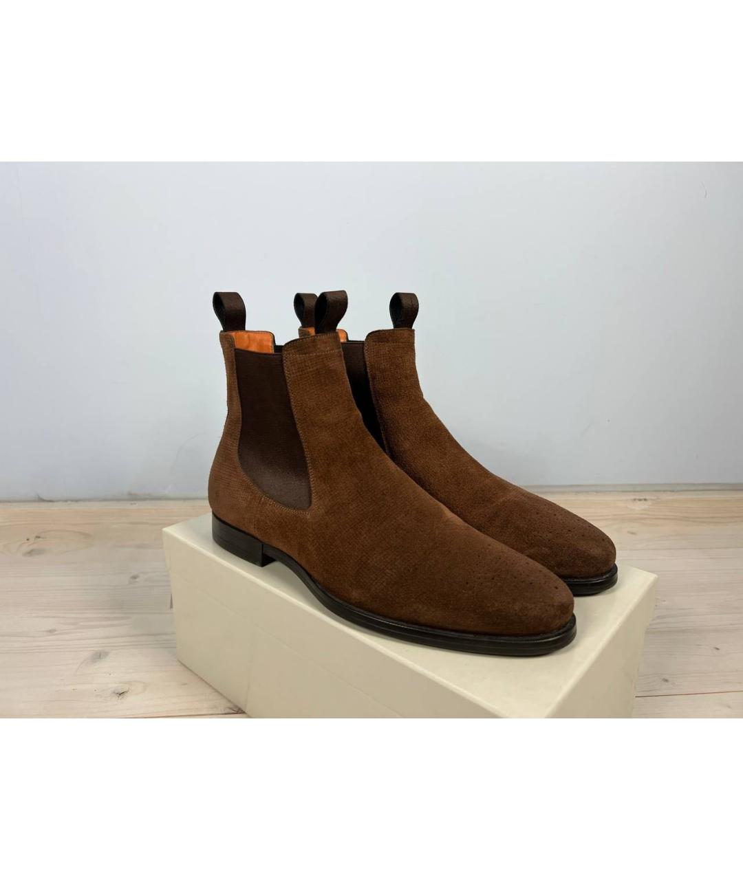 SANTONI Коричневые замшевые высокие ботинки, фото 3