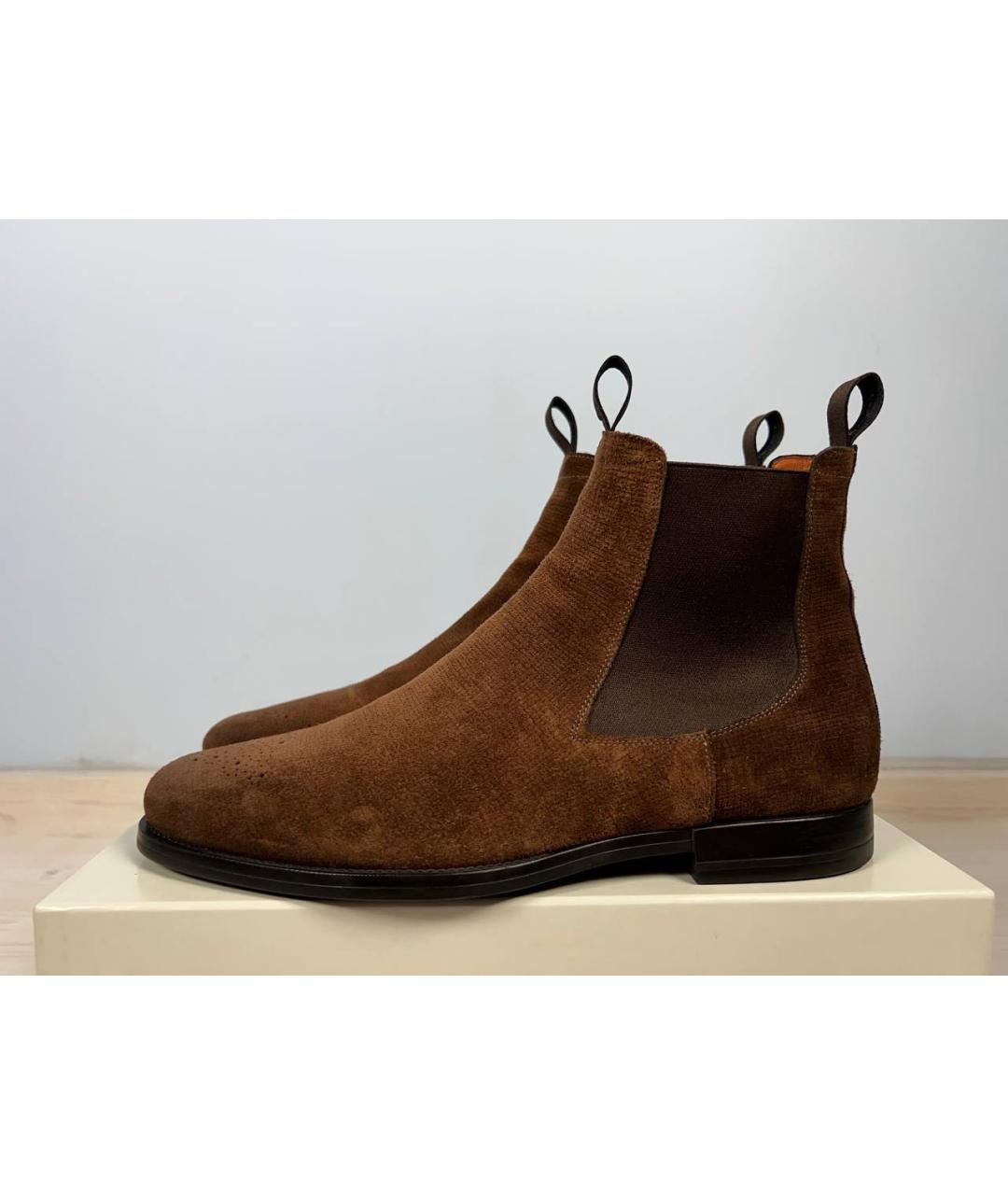 SANTONI Коричневые замшевые высокие ботинки, фото 4