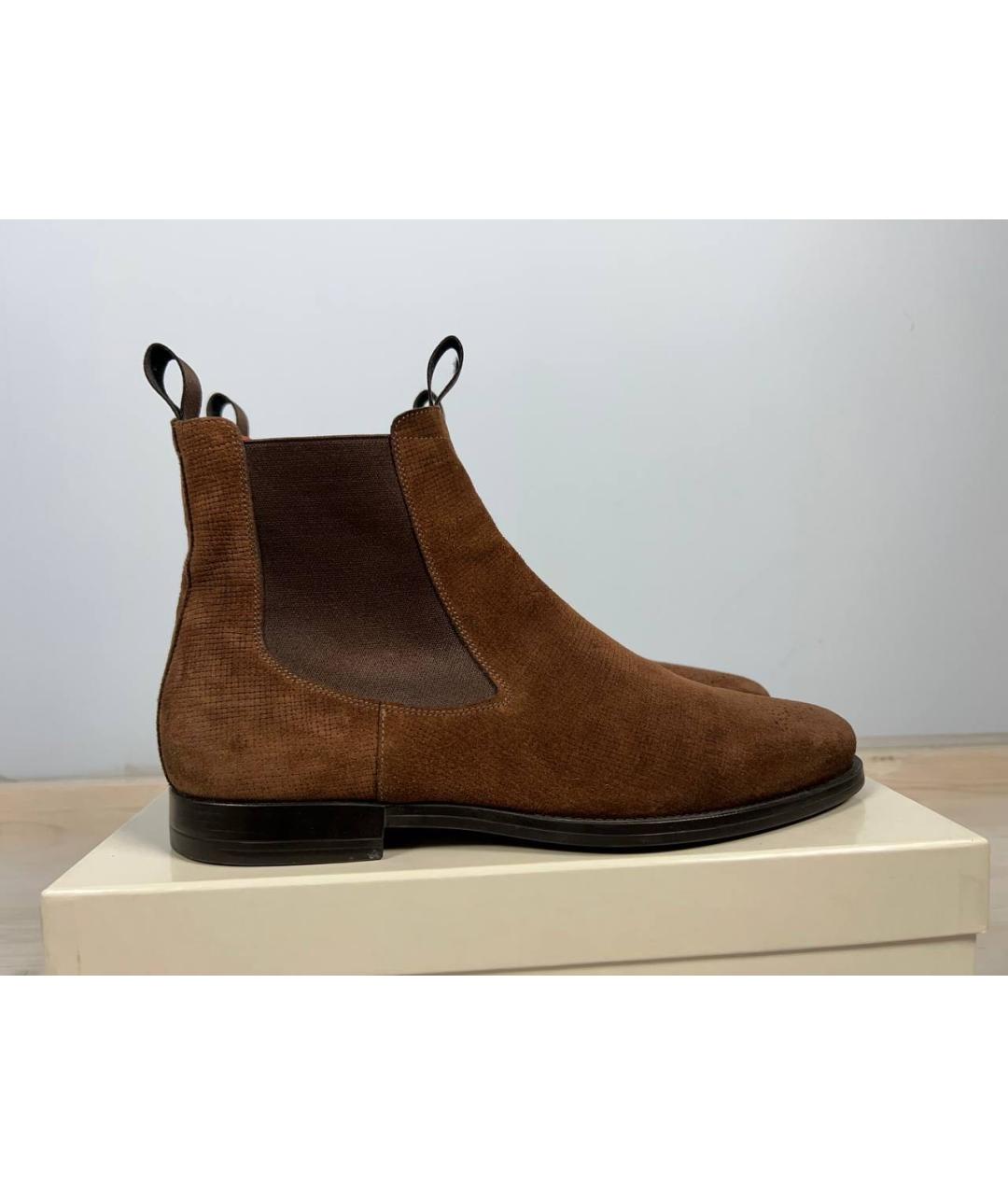 SANTONI Коричневые замшевые высокие ботинки, фото 9