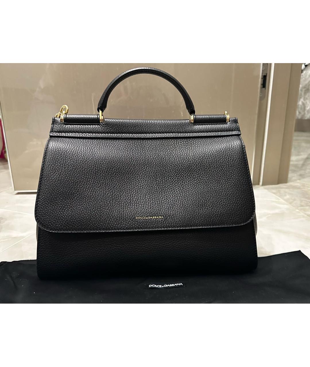 DOLCE&GABBANA Черная кожаная сумка с короткими ручками, фото 5