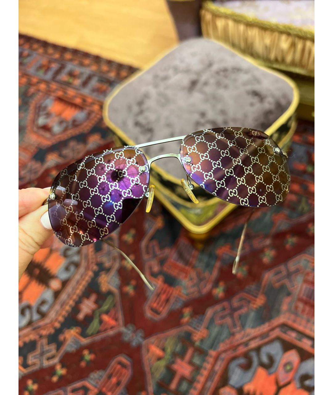 GUCCI Фиолетовые металлические солнцезащитные очки, фото 4