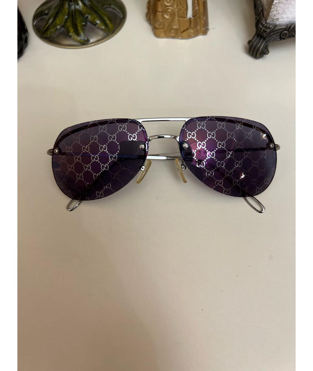 GUCCI Фиолетовые металлические солнцезащитные очки, фото 3